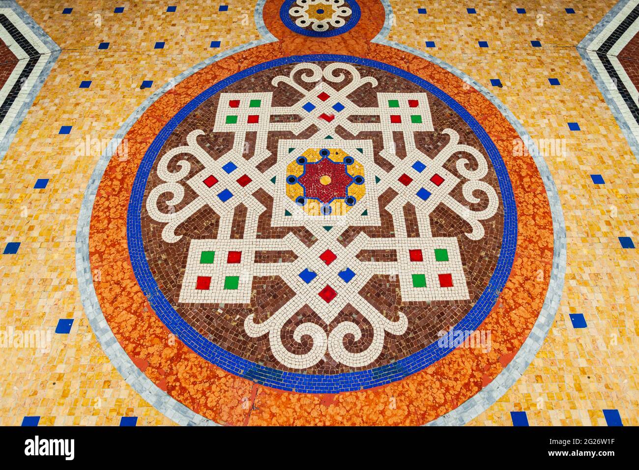Modèle de conception de la mosaïque sur le plancher de la galerie Vittorio Emanuele II shopping mall à Milan, Italie Banque D'Images