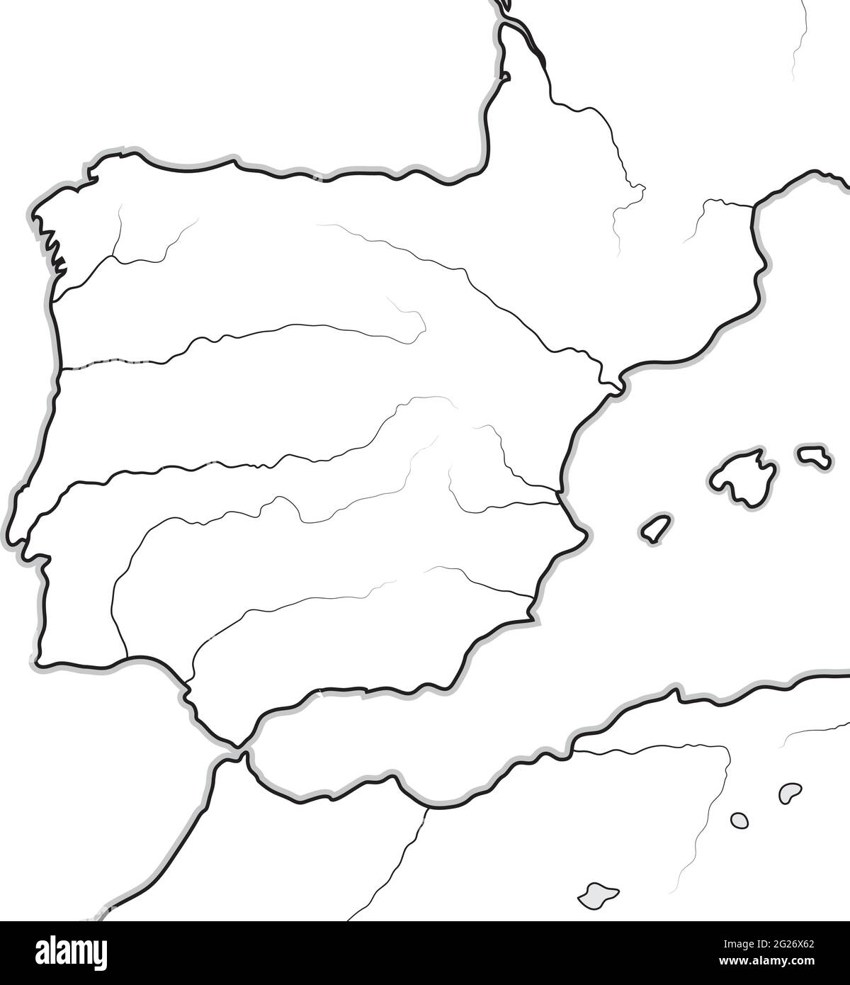 Carte des pays ESPAGNOLS: Espagne, Portugal, Catalogne, Iberia, les Pyrénées. Carte géographique. Illustration de Vecteur