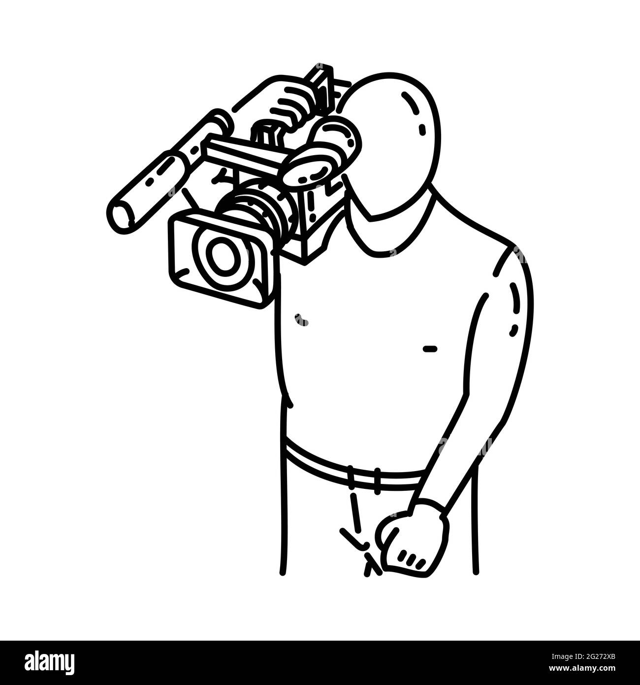 Le caméraman fait partie des activités de radiodiffusion jeu d'icônes vectorielles dessinées à la main. Illustration de Vecteur