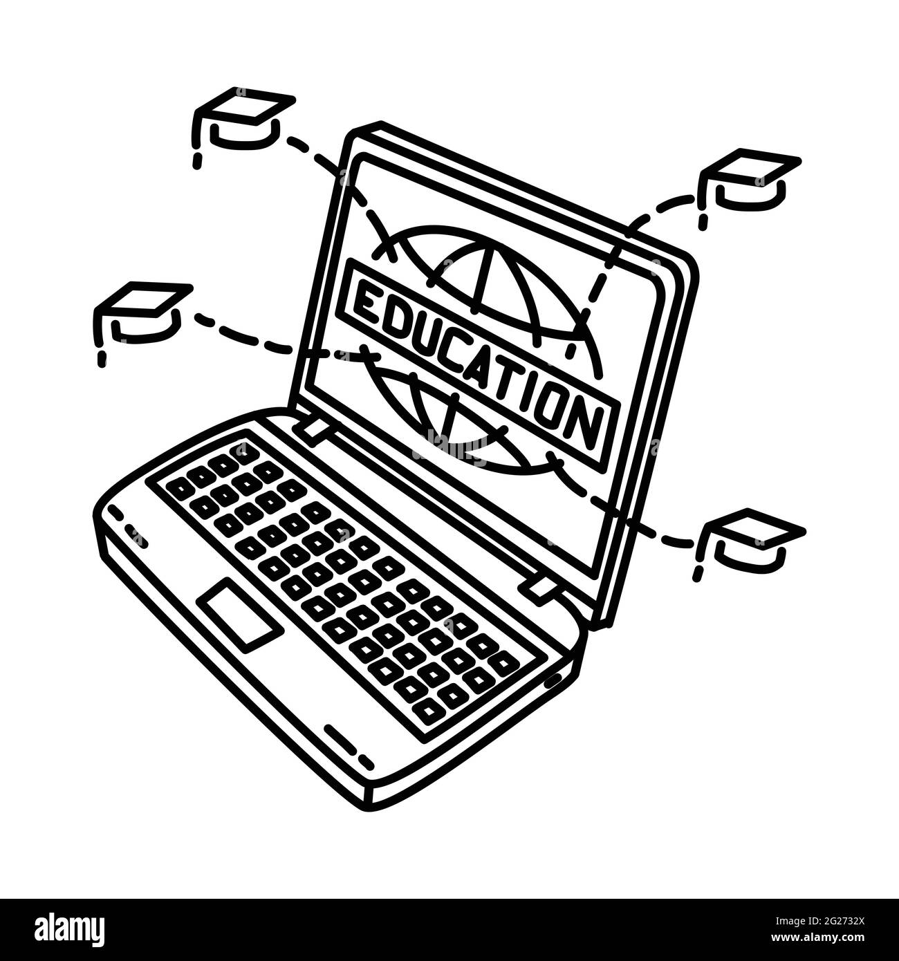 La distance d'éducation fait partie de l'ensemble d'icônes vectorielles dessinées à la main des activités de radiodiffusion. Illustration de Vecteur