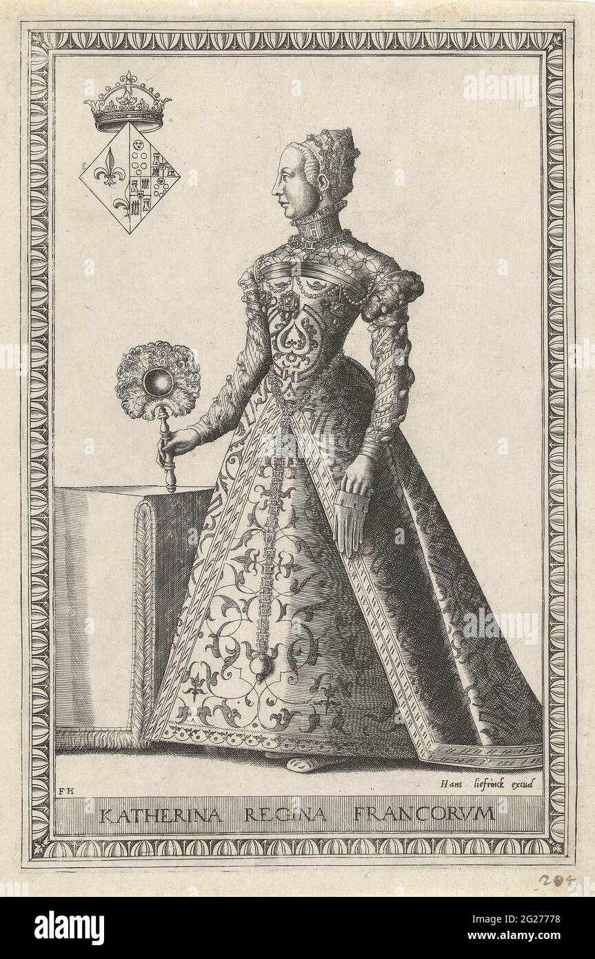 Portrait de Catharina de Medici; Portraits de rois et de reines pour les  pieds. Portrait de Catharina le 'Medici, Reine de France, Fut à gauche à  une table. Une gamme dans sa