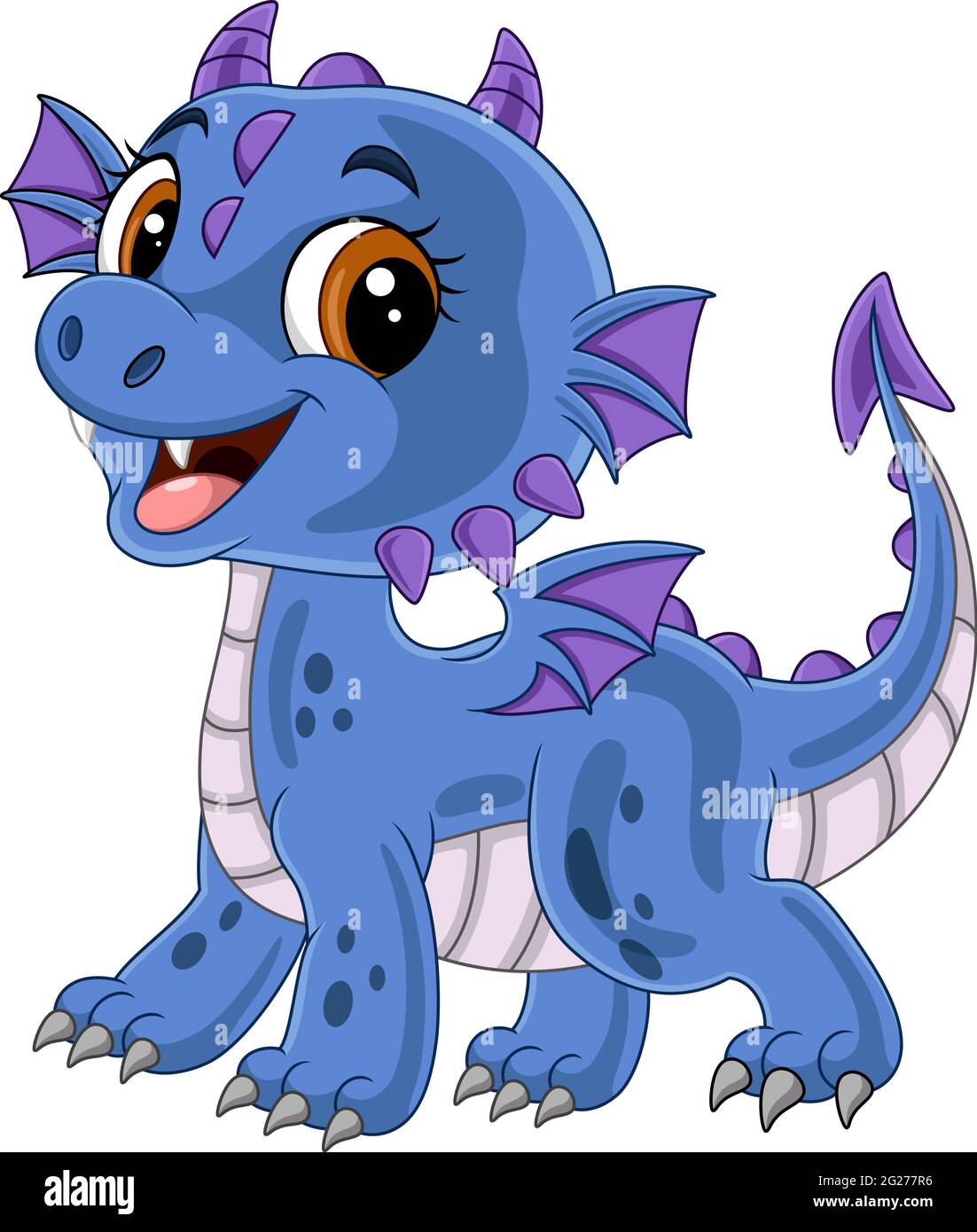 Dessin Anime Drole Bleu Bebe Dragon Posant Image Vectorielle Stock Alamy