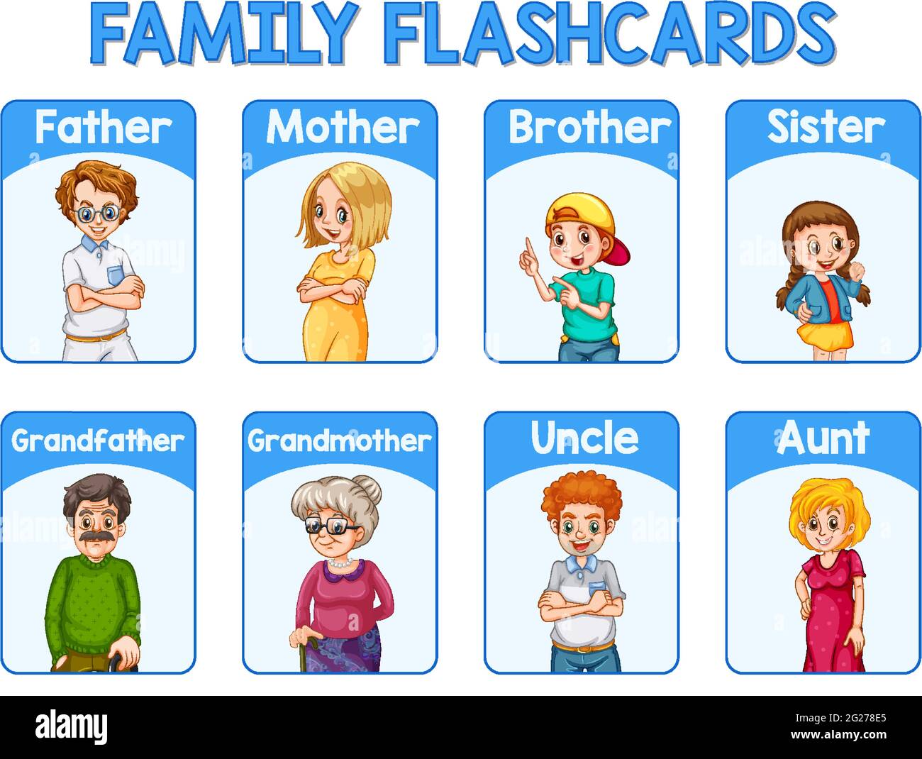 Les Membres De La Famille En Anglais Illustration de la carte verbale éducative en anglais des membres de la famille Image Vectorielle Stock - Alamy