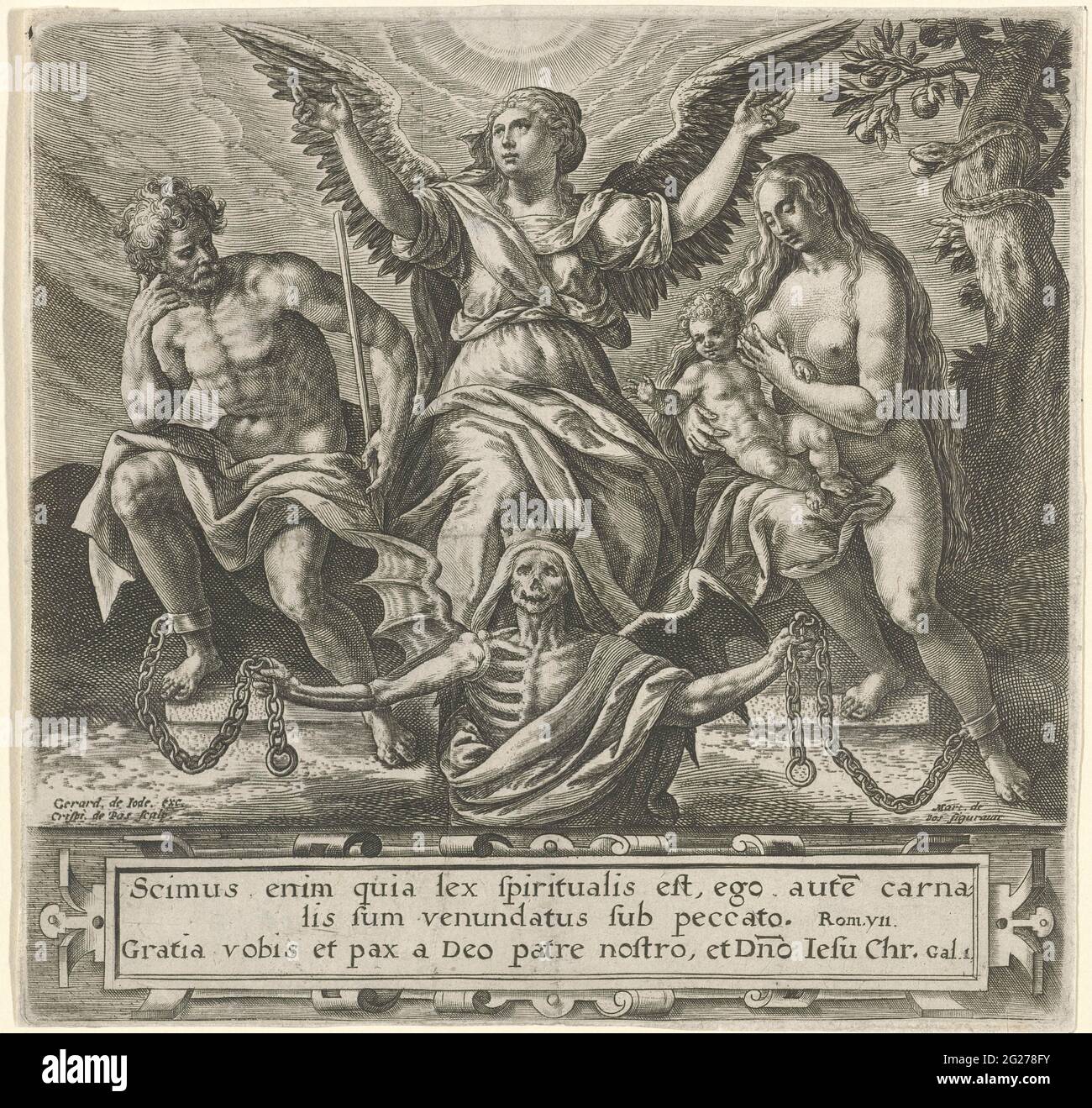 Mort Et Redemption Allegorie Sur La Mort Et La Redemption Au Milieu Est L Ange De La Redemption Adam Et Eve Enchaines Des Deux Cotes Qui Ont Ete Enchaines Par La Mort En