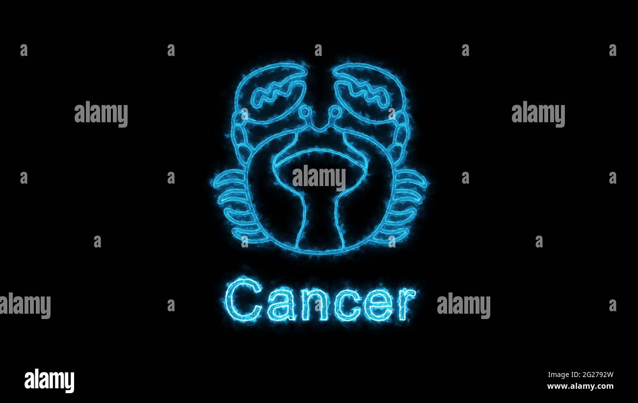 Le symbole du cancer zodiaque, le signe de l'horoscope effet d'éclairage néon vert lueur. Libre de droits de haute qualité de cancer Signs isolés sur fond noir Banque D'Images