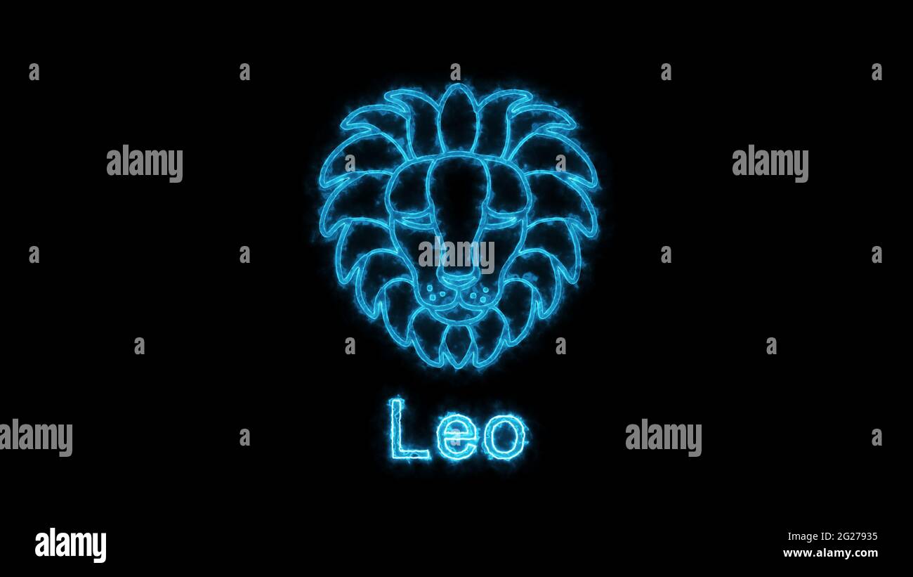 Le symbole Léo zodiaque, horoscope signe éclairage effet néon vert lueur. Libre de droits de haute qualité des panneaux Leo isolés sur fond noir Banque D'Images
