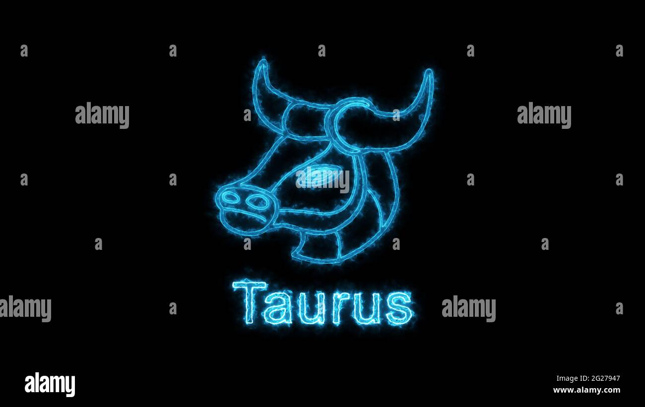Le symbole Taurus zodiaque, horoscope signe éclairage effet vert néon. Droit de haute qualité libre de signes Taurus isolés sur fond noir Banque D'Images
