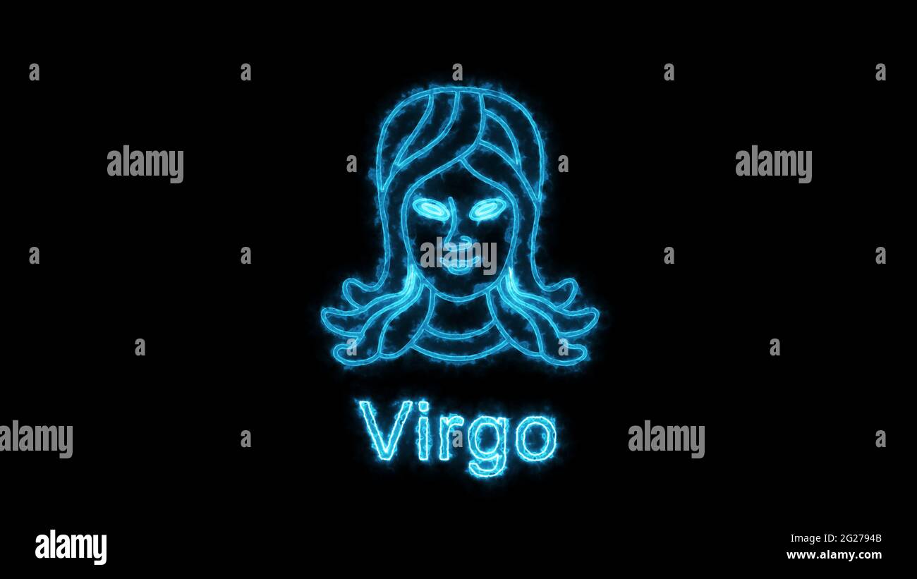 Le symbole du zodiaque de Virgo, signe de l'horoscope effet d'éclairage néon vert lueur. Libre de droits de haute qualité des panneaux Virgo isolés sur fond noir Banque D'Images