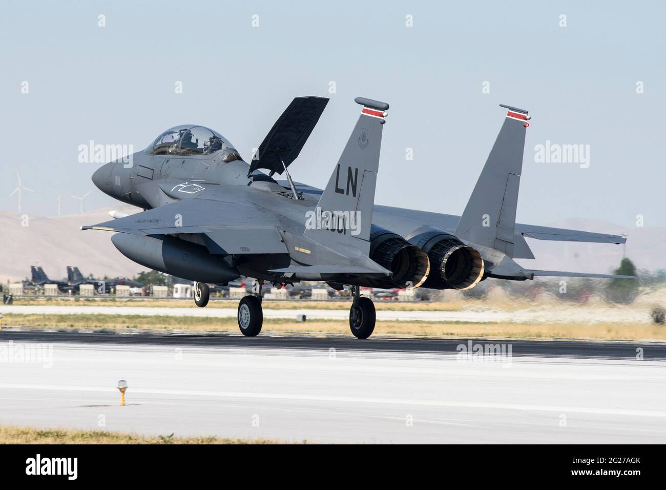 United States Air Force F-15E Strike Eagle décollage de la base aérienne de Konya. Banque D'Images