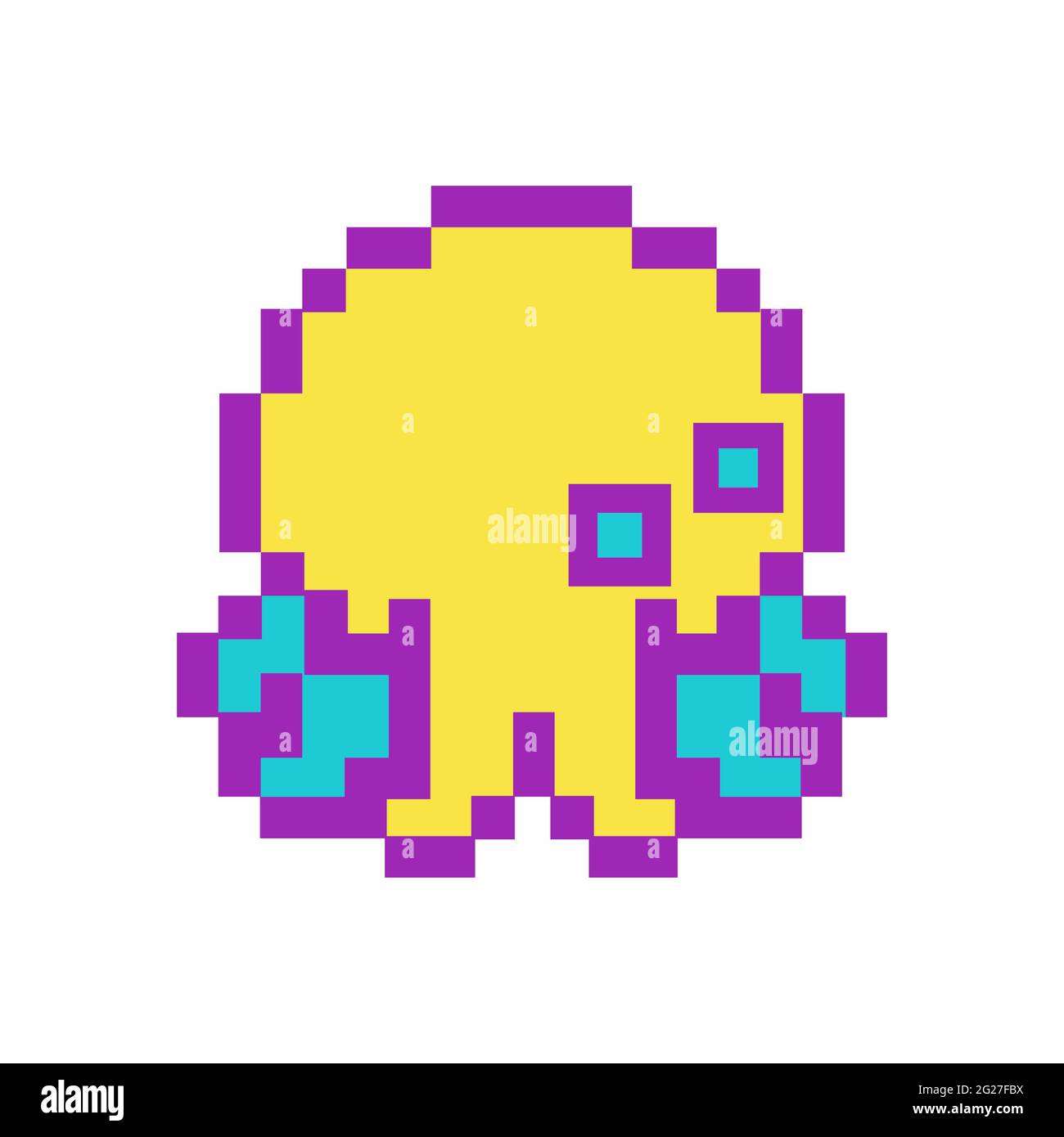 Méduse jaune en style pixel, vecteur isolé. Icône ou logo de poulpe rétro 8 bits Illustration de Vecteur