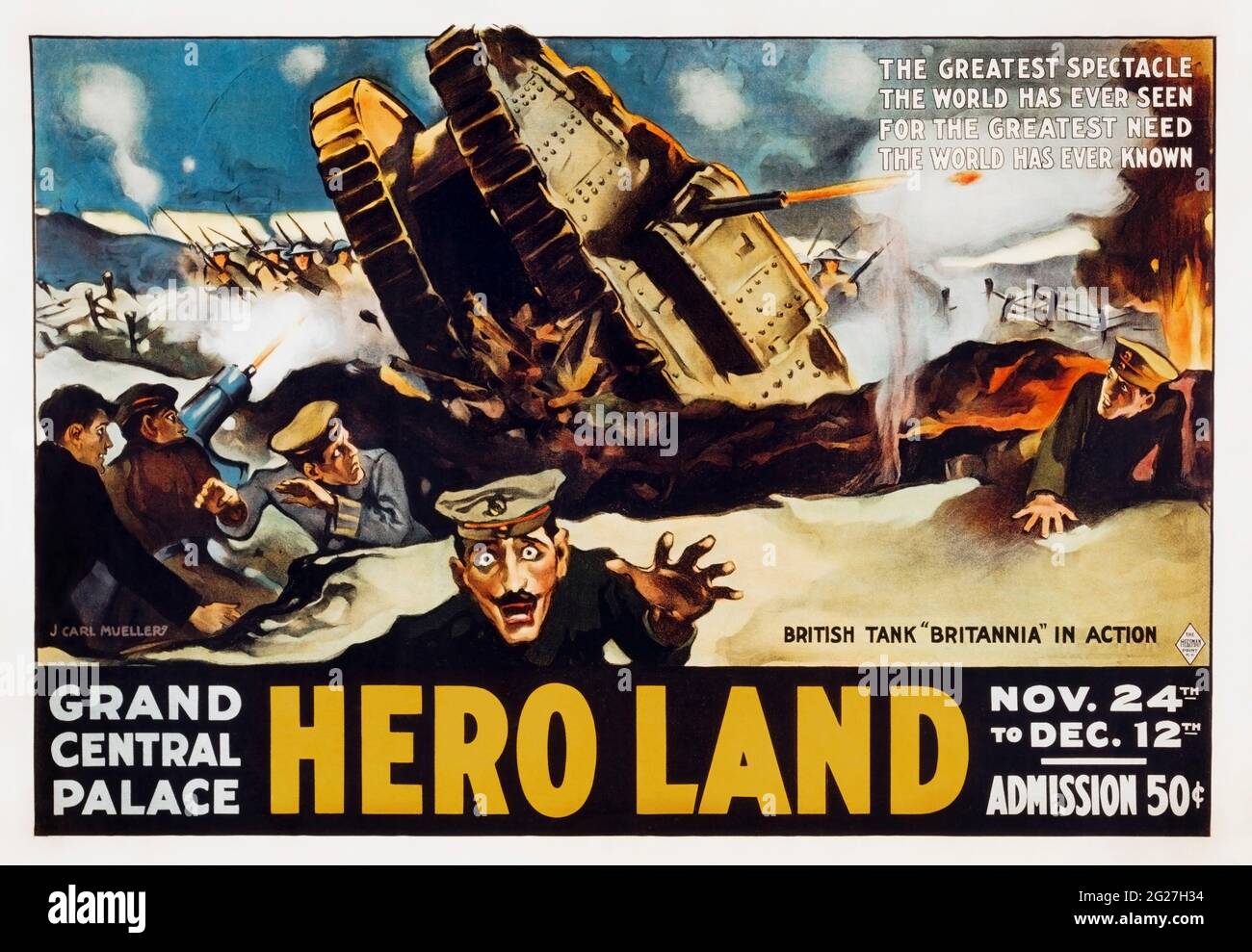 Affiche pour Hero Land, un événement de collecte de fonds de la première Guerre mondiale tenu à New York. Banque D'Images