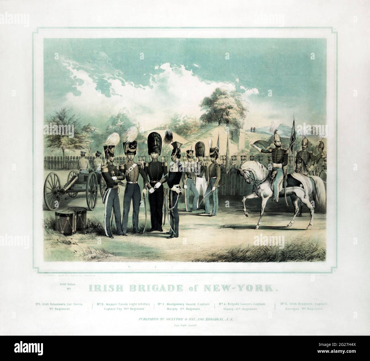 Imprimé militaire du XIXe siècle montrant les soldats de la Brigade irlandaise de New York. Banque D'Images