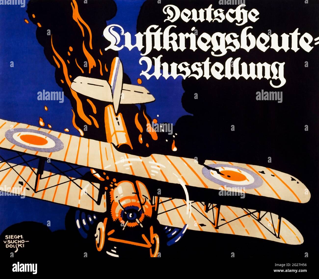 Imprimé militaire européen de la guerre aérienne entre la Grande-Bretagne et l'Allemagne pendant la première Guerre mondiale. Banque D'Images