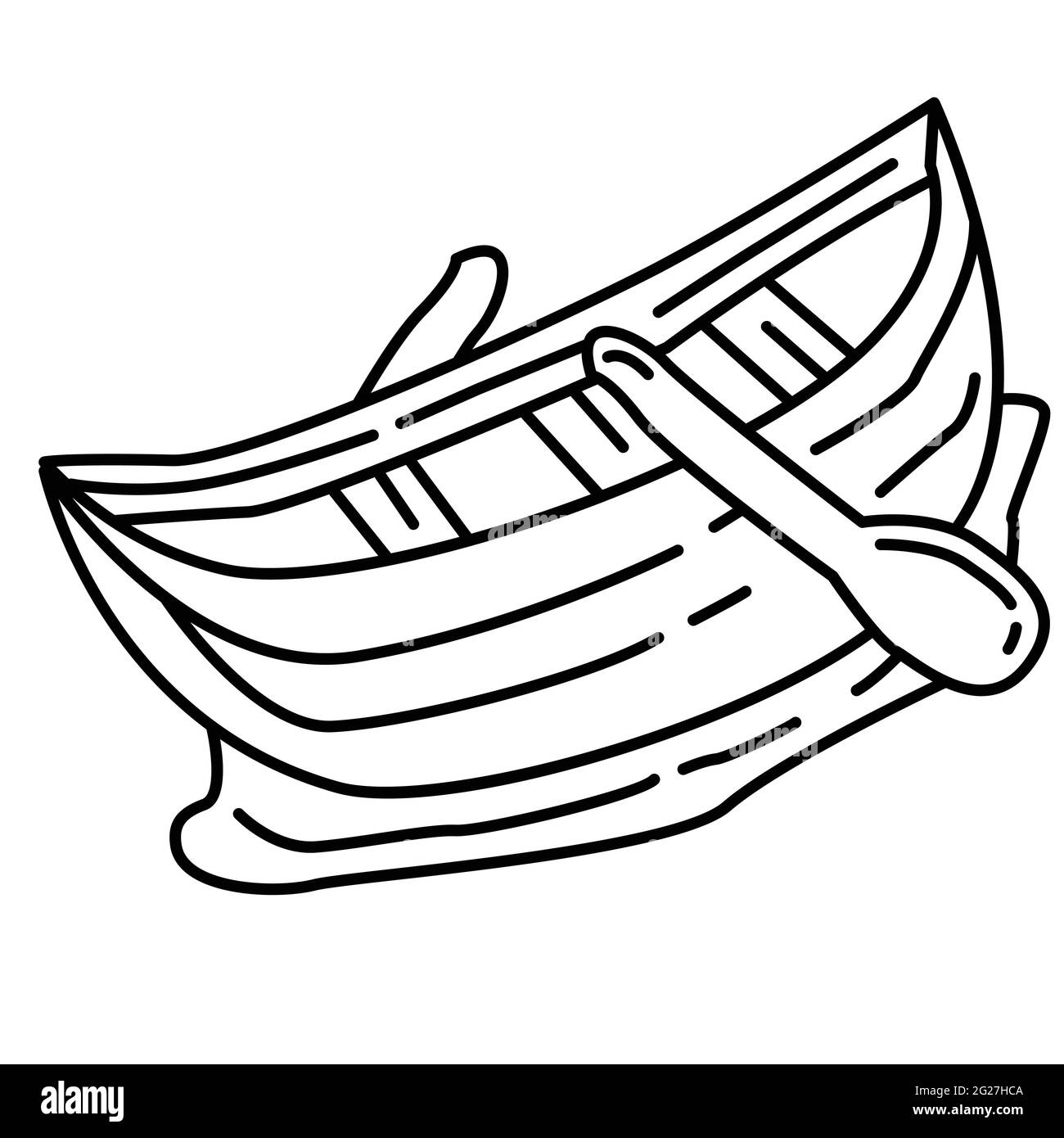 Randonnée aventure bateau, voyage, camping. Dessin d'icône à la main, contour noir, icône de vecteur de doodle Illustration de Vecteur