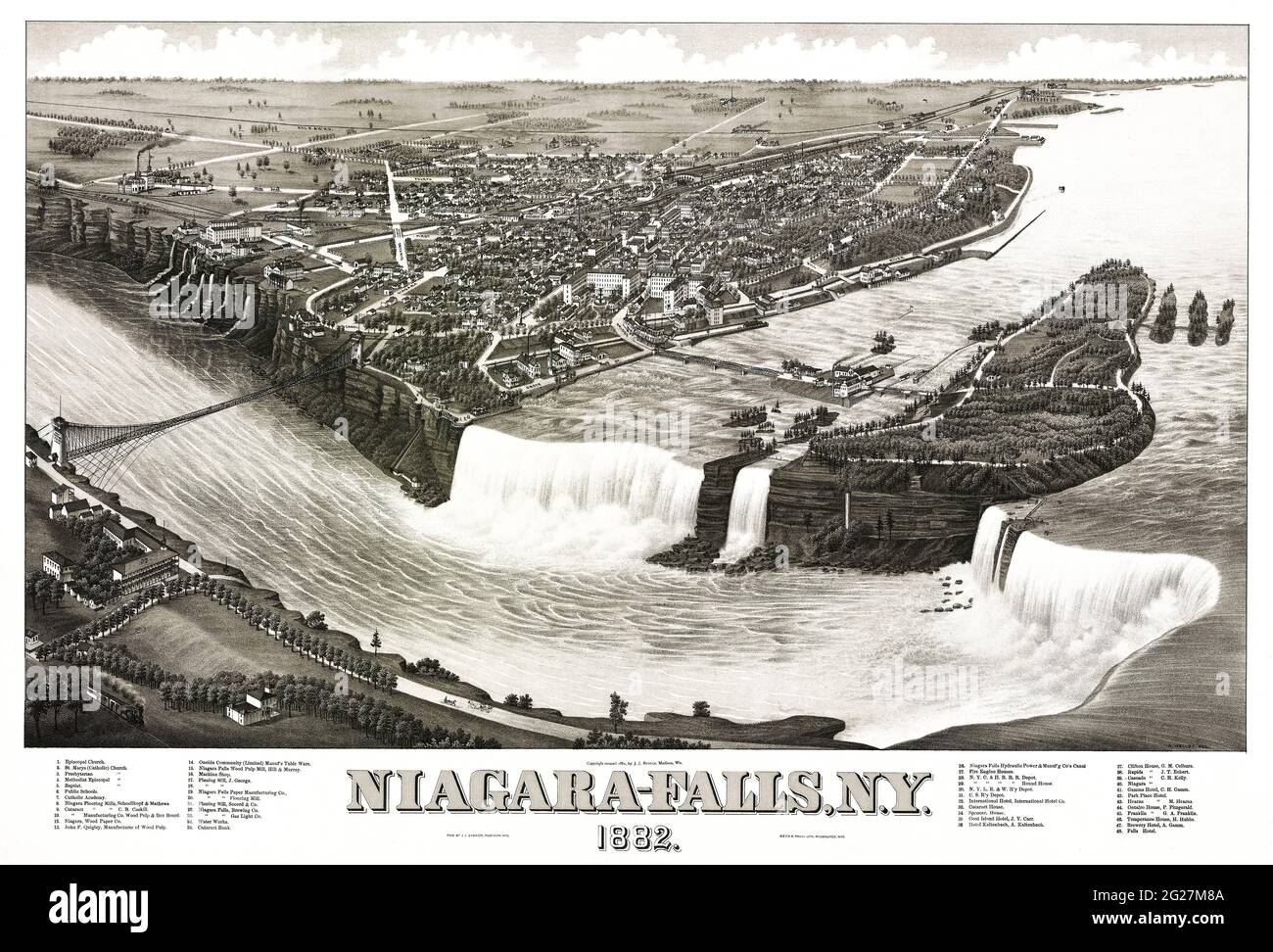 Vue panoramique sur les chutes du Niagara telle qu'elle est apparue en 1882. Banque D'Images Vue panoramique sur les chutes du Niagara telle qu'elle est apparue en 1882. Banque D'Images