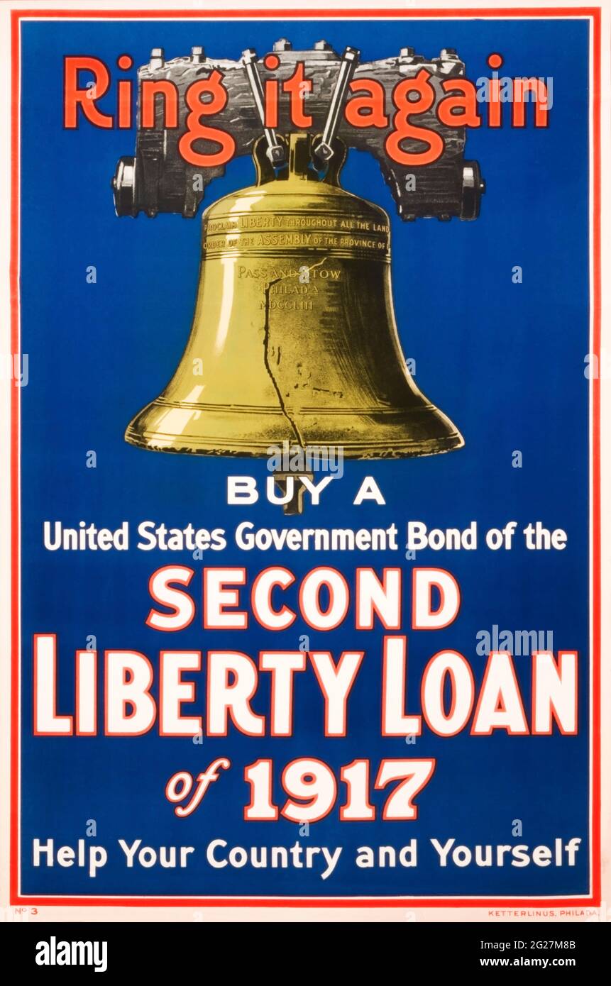 Imprimé de collecte de fonds de la première Guerre mondiale pour le deuxième prêt Liberty de 1917. Banque D'Images