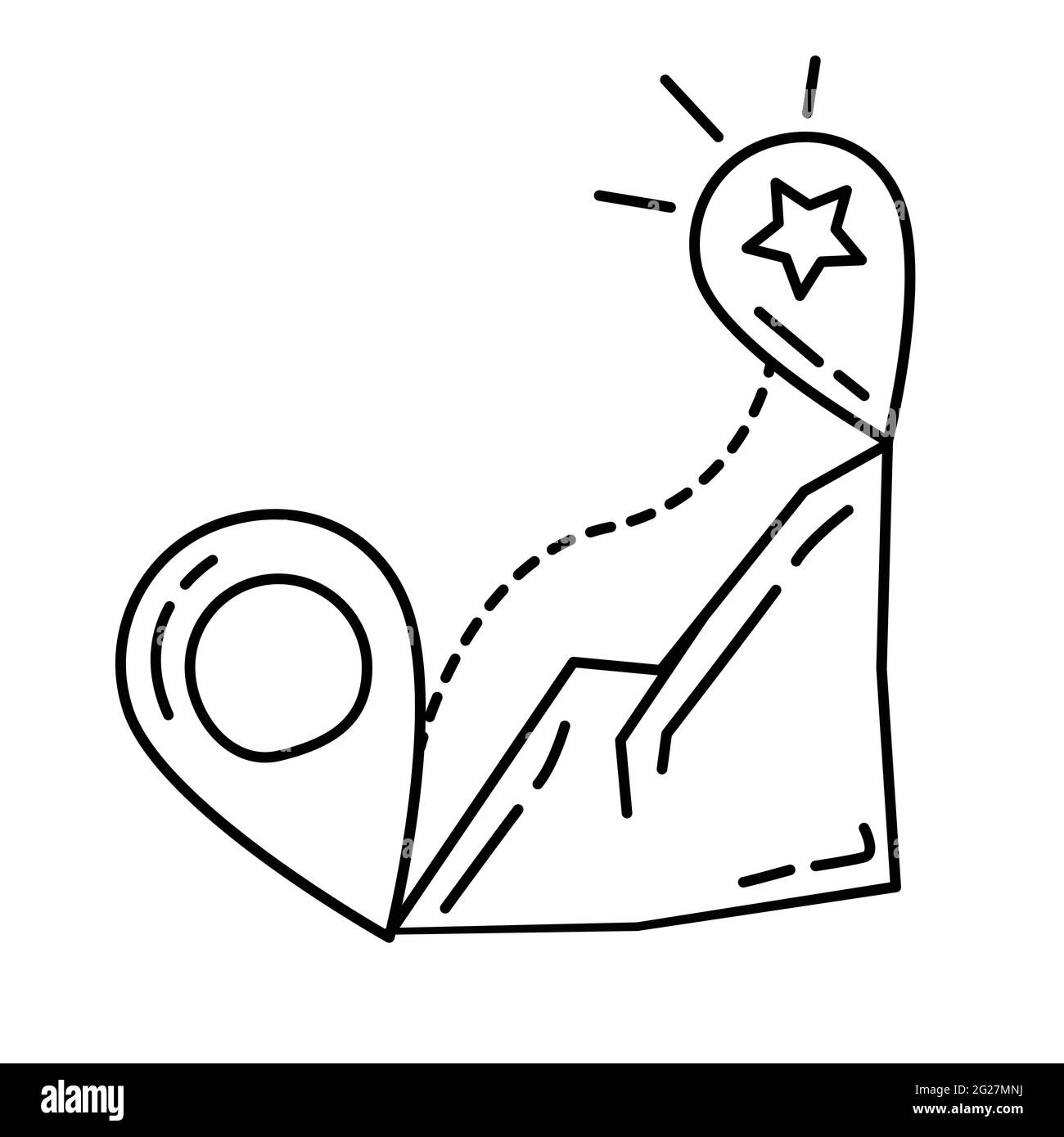 Randonnée aventure voyage, camping. Dessin d'icône à la main, contour noir, icône en forme de doodle, icône en forme de vecteur. Illustration de Vecteur