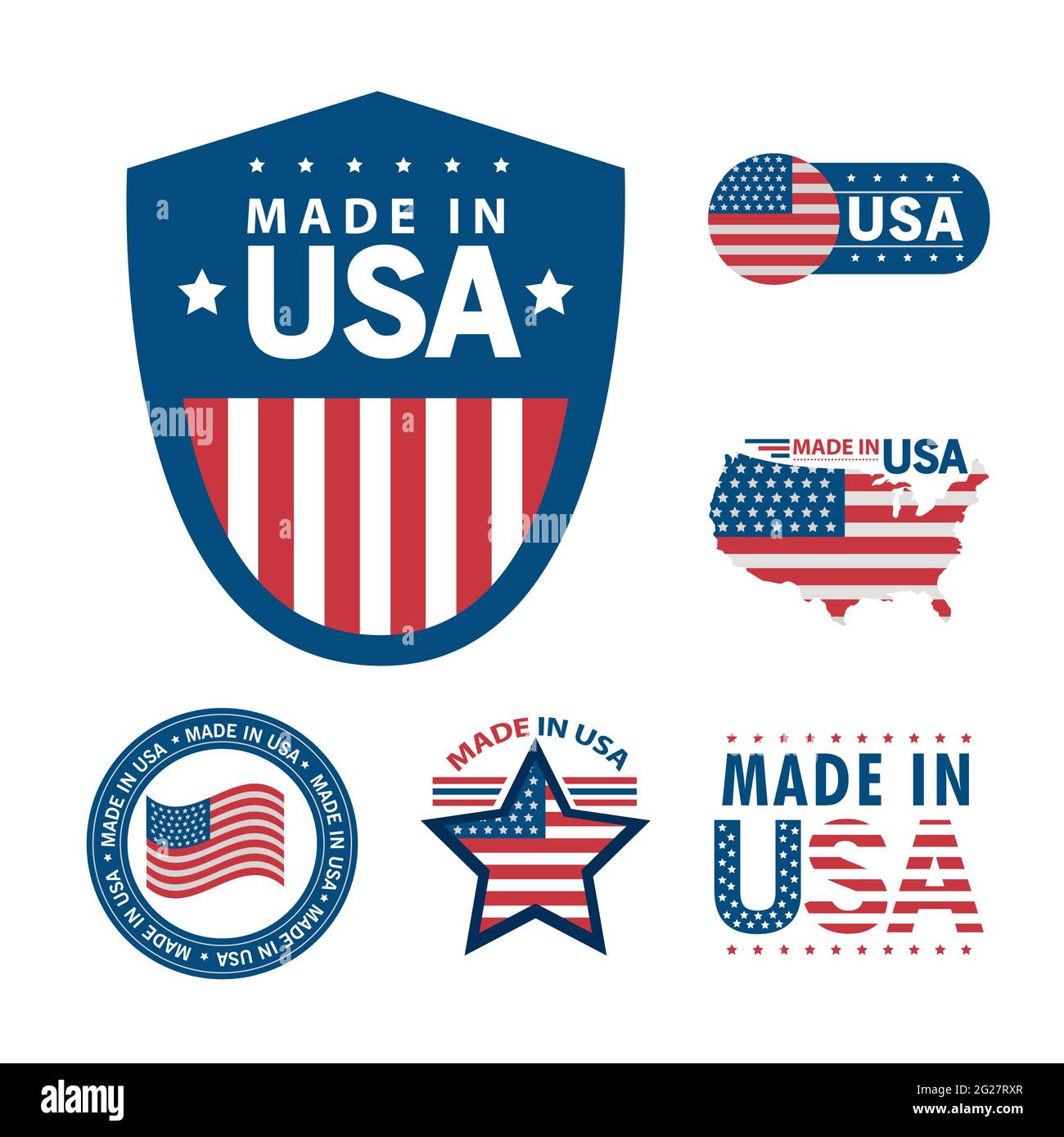 six icônes made in usa set Illustration de Vecteur