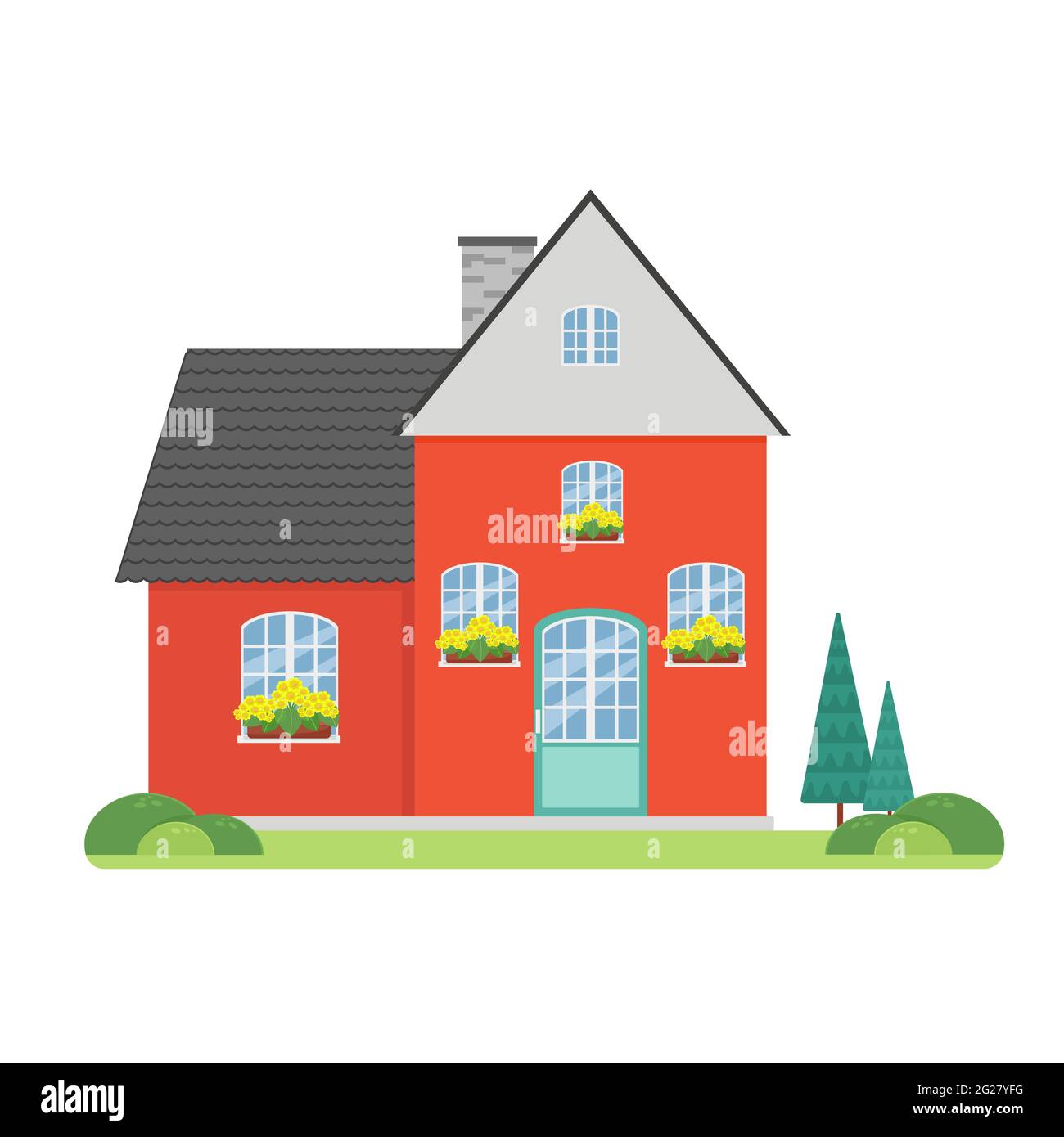 Illustration vectorielle de maison de famille de style plat, dessin animé isolé. Jolie maison confortable Illustration de Vecteur