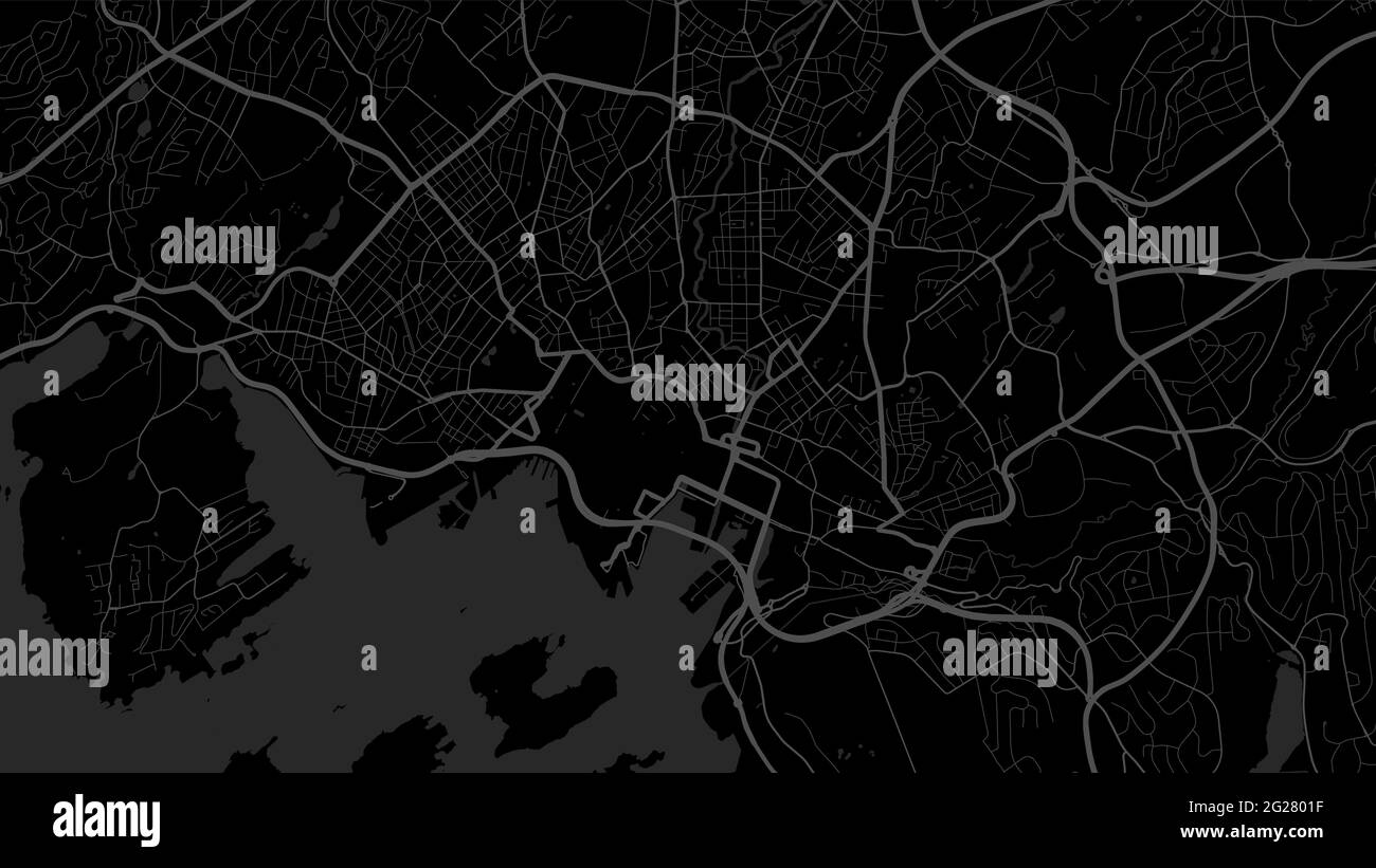 Illustration de la carte d'arrière-plan vectorielle de la ville d'Oslo en noir et gris foncé, des rues et de la cartographie de l'eau. Format écran large, plat numérique Illustration de Vecteur