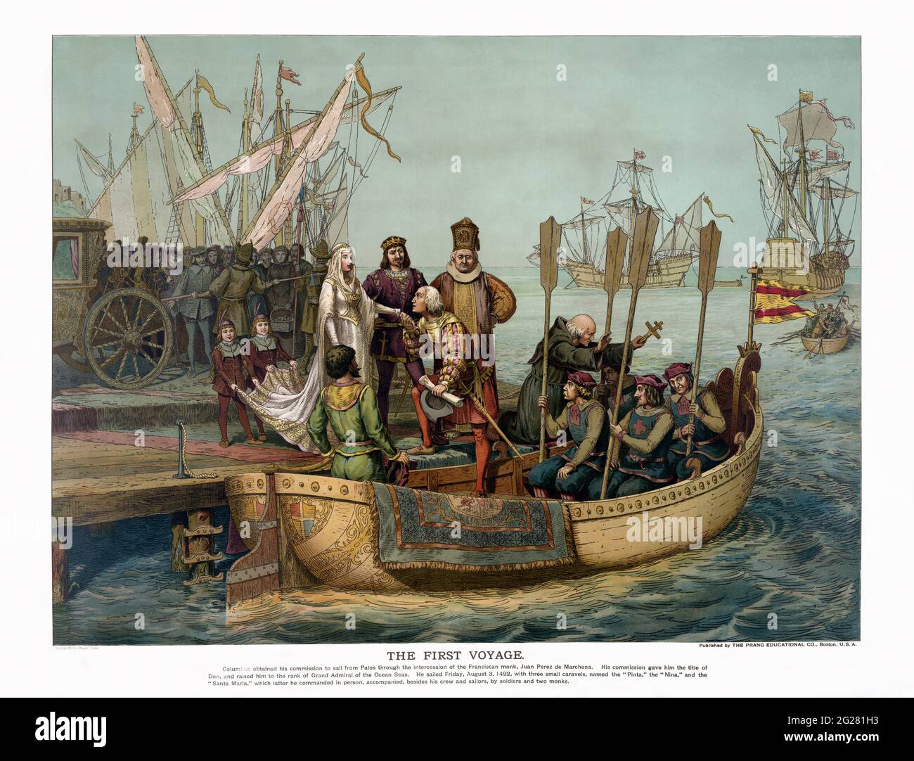 Christophe Colomb fait ses adieux à la Reine d'Espagne à son départ pour le Nouveau monde, 1492. Banque D'Images