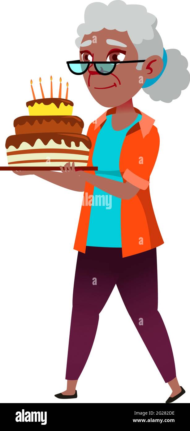 Vieille Femme Africaine Portant Gateau D Anniversaire Sur Le Vecteur De Dessin Anime De Partie Image Vectorielle Stock Alamy
