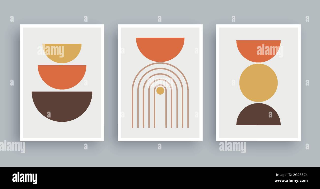 Lignes abstraites de peinture d'art mural et arrière-plan de cercle. Éléments géométriques minimalistes et ligne dessinée à la main. Style scandinave scandinave du milieu du siècle. Illustration de Vecteur