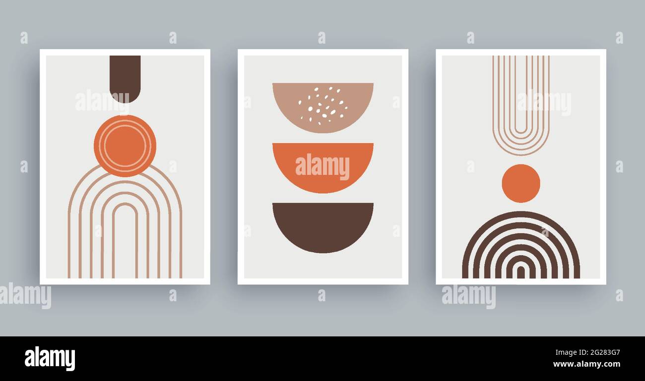 Lignes abstraites de peinture d'art mural et arrière-plan de cercle. Éléments géométriques minimalistes et ligne dessinée à la main. Style scandinave scandinave du milieu du siècle. Illustration de Vecteur