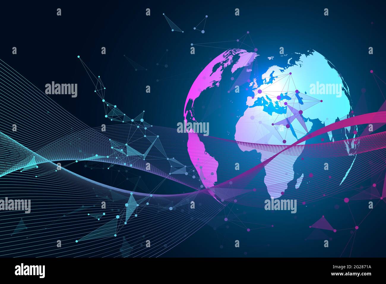 Communication de fond graphique virtuel avec World Globe. Un sens de la science et de la technologie. Visualisation des données numériques, illustration. Banque D'Images