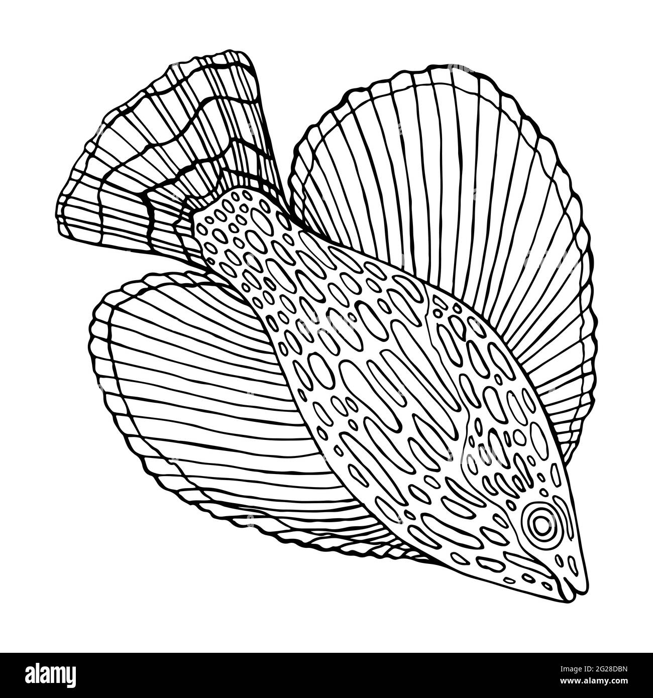 Page de coloriage pour animaux de mer de poissons pour adultes et enfants, isolée sur fond blanc. Illustration de Vecteur