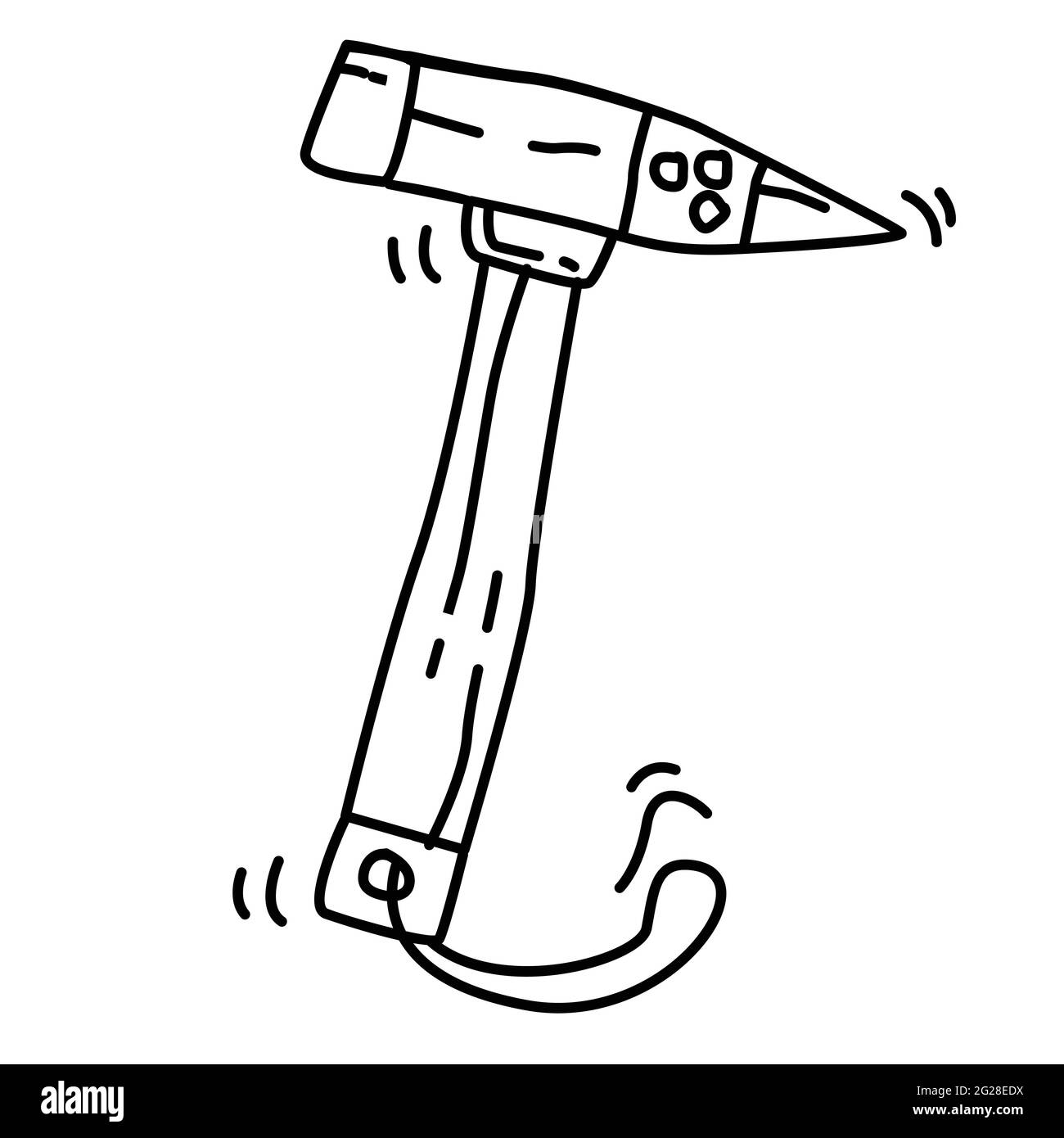 Randonnée aventure marteau, voyage, camping. Dessin d'icône à la main, dessin de fond noir, icône de vecteur d'icône de doodle Illustration de Vecteur