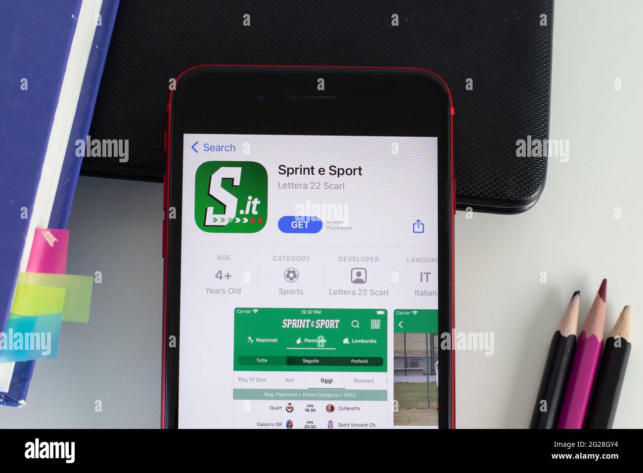New York, Etats-Unis - 1er juin 2021 : logo de l'application mobile Sprint e Sport numérique sur l'écran du téléphone, icône en gros plan, Editorial Banque D'Images