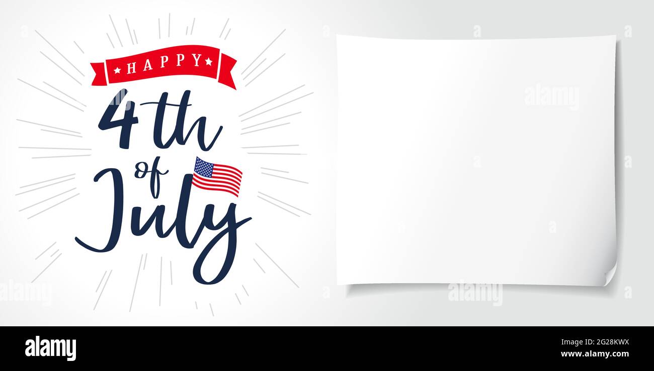 Bannière créative Happy Independence Day USA. Modèle de conception graphique abstrait isolé. Rouge, bleu, blanc. Feuille de papier. Logo décoratif confluent Illustration de Vecteur