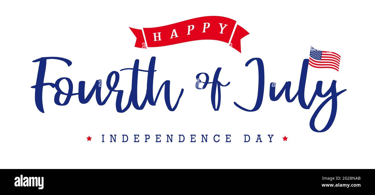 Bannière créative Happy Independence Day USA. Modèle de conception graphique abstrait isolé. Rouge, bleu, blanc. Lettrage calligraphique. Log décoratif Illustration de Vecteur