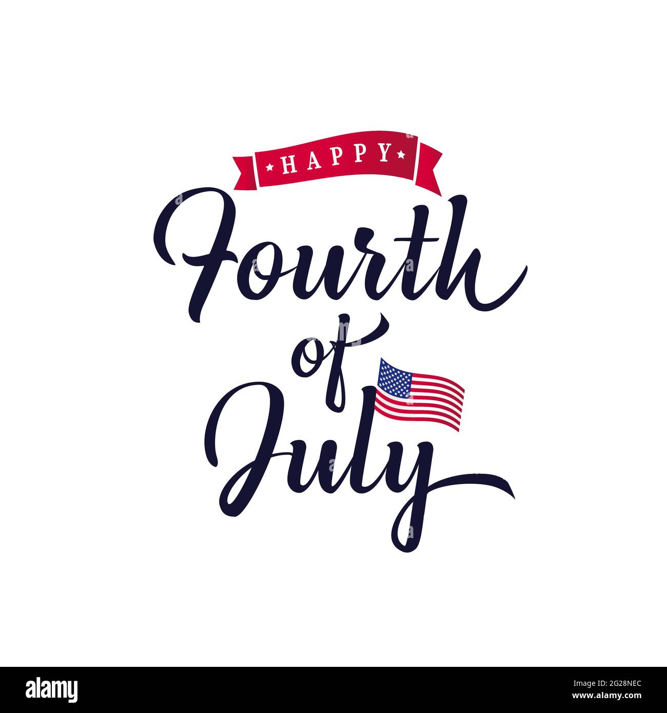 Bannière créative Happy Independence Day USA. Modèle de conception graphique abstrait isolé. Rouge, bleu, blanc. Lettrage calligraphique. Log décoratif Illustration de Vecteur