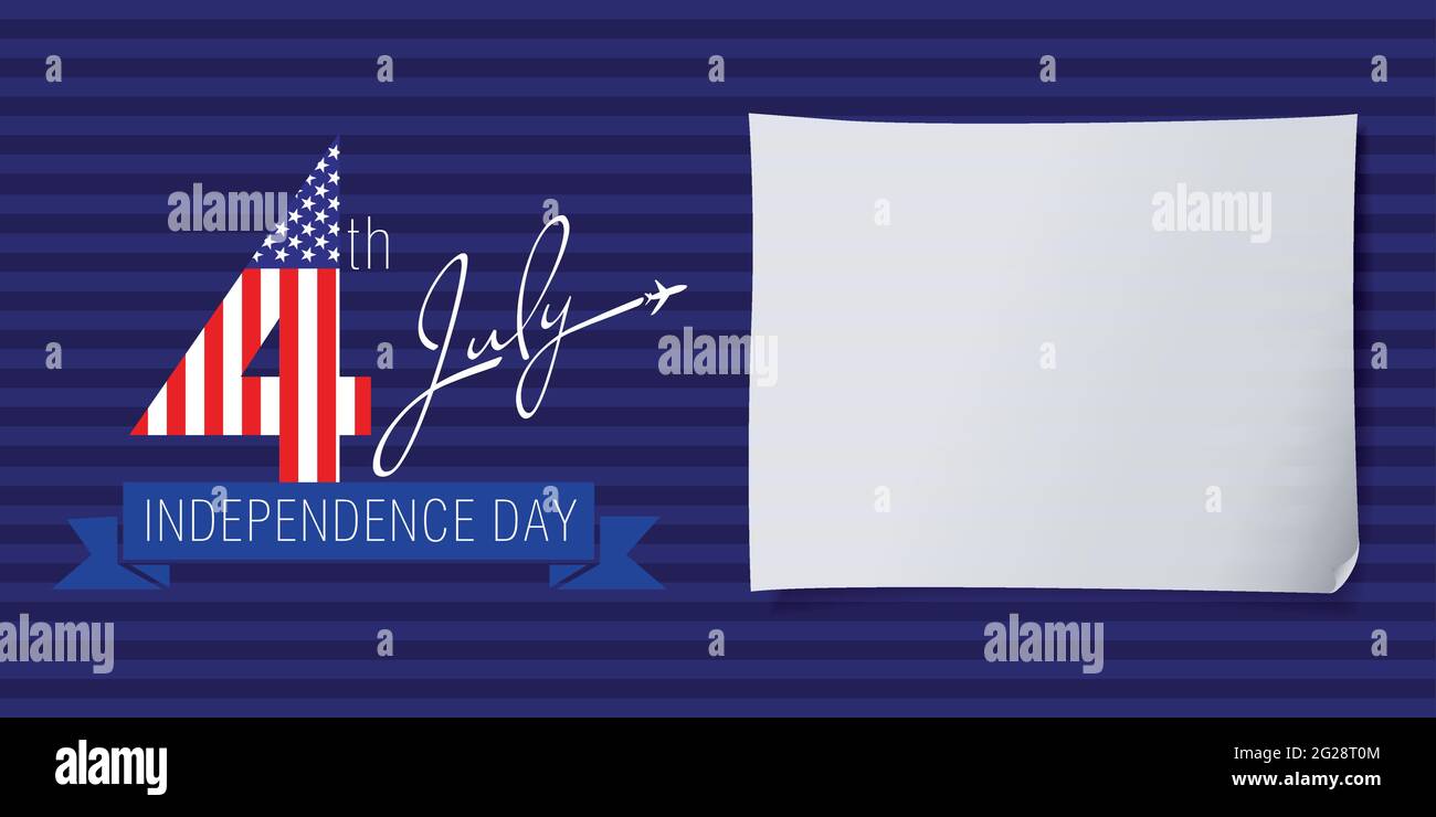 Bannière créative Happy Independence Day USA. Modèle de conception graphique abstrait isolé. Rouge, bleu, blanc. Feuille de papier. Décoration colorée CO Illustration de Vecteur