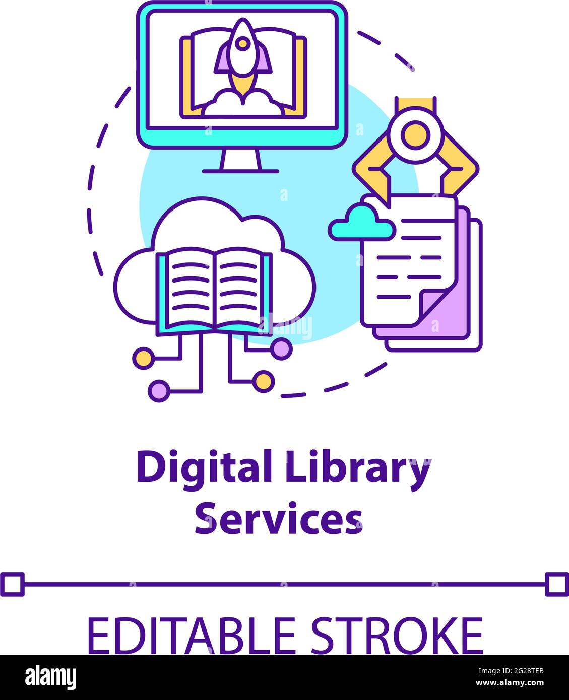 Icône de concept de services de bibliothèque numérique Illustration de Vecteur