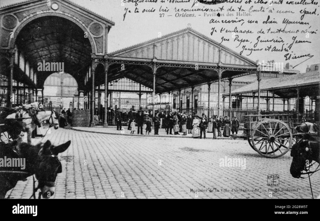 orléans, pavillon des halles, carte postale 1900 Banque D'Images