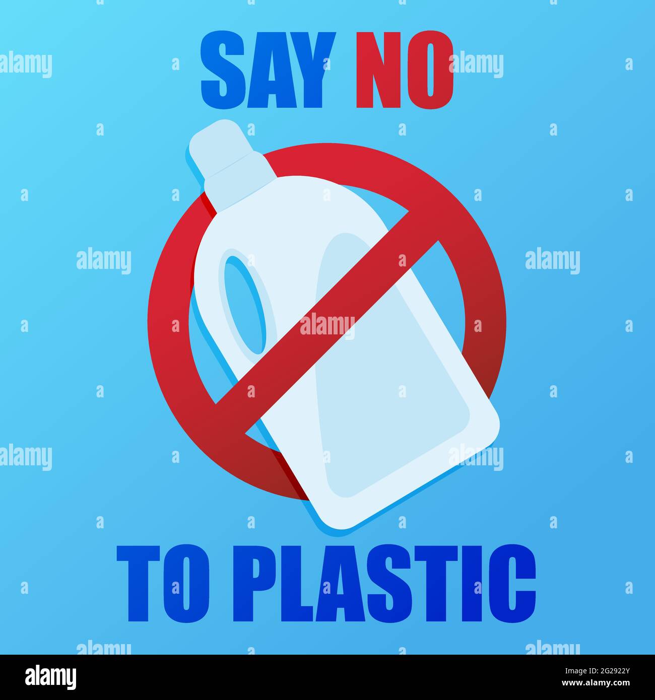 Arrêtez la pollution plastique. Sauver notre Terre. Une bannière avec un panneau d'interdiction rouge traverse la bouteille de détergent en plastique. Affiche environnementale. Illustration de Vecteur