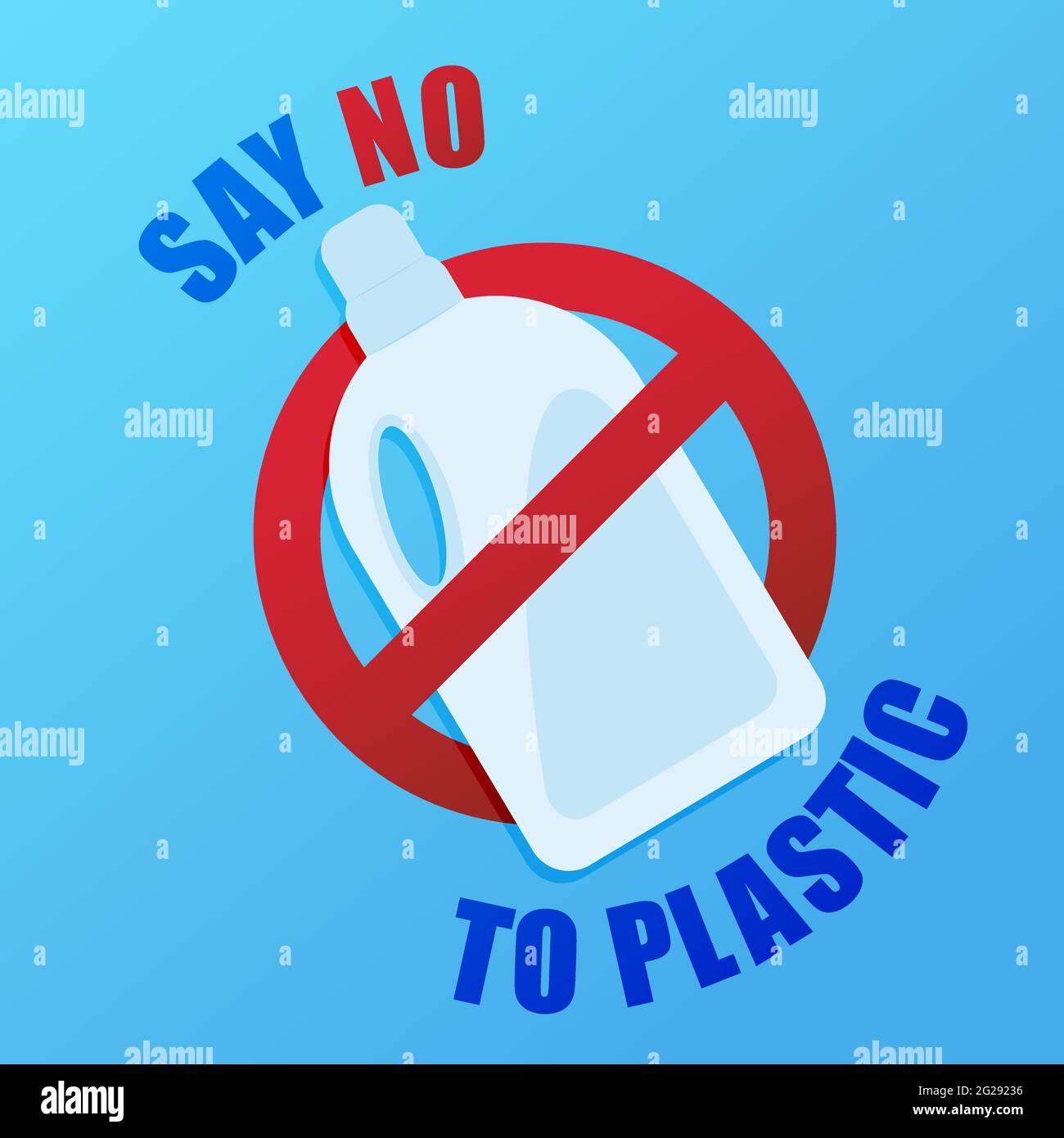 Arrêtez la pollution plastique. Sauver notre Terre. Une bannière avec un panneau d'interdiction rouge traverse la bouteille de détergent en plastique. Affiche environnementale. Illustration de Vecteur
