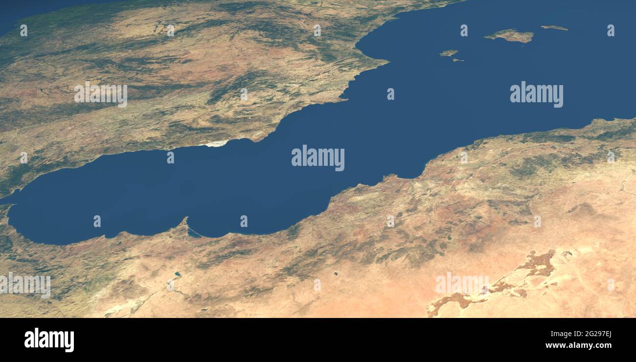 Mer d'Alboran dans la planète Terre, vue aérienne de l'espace Banque D'Images