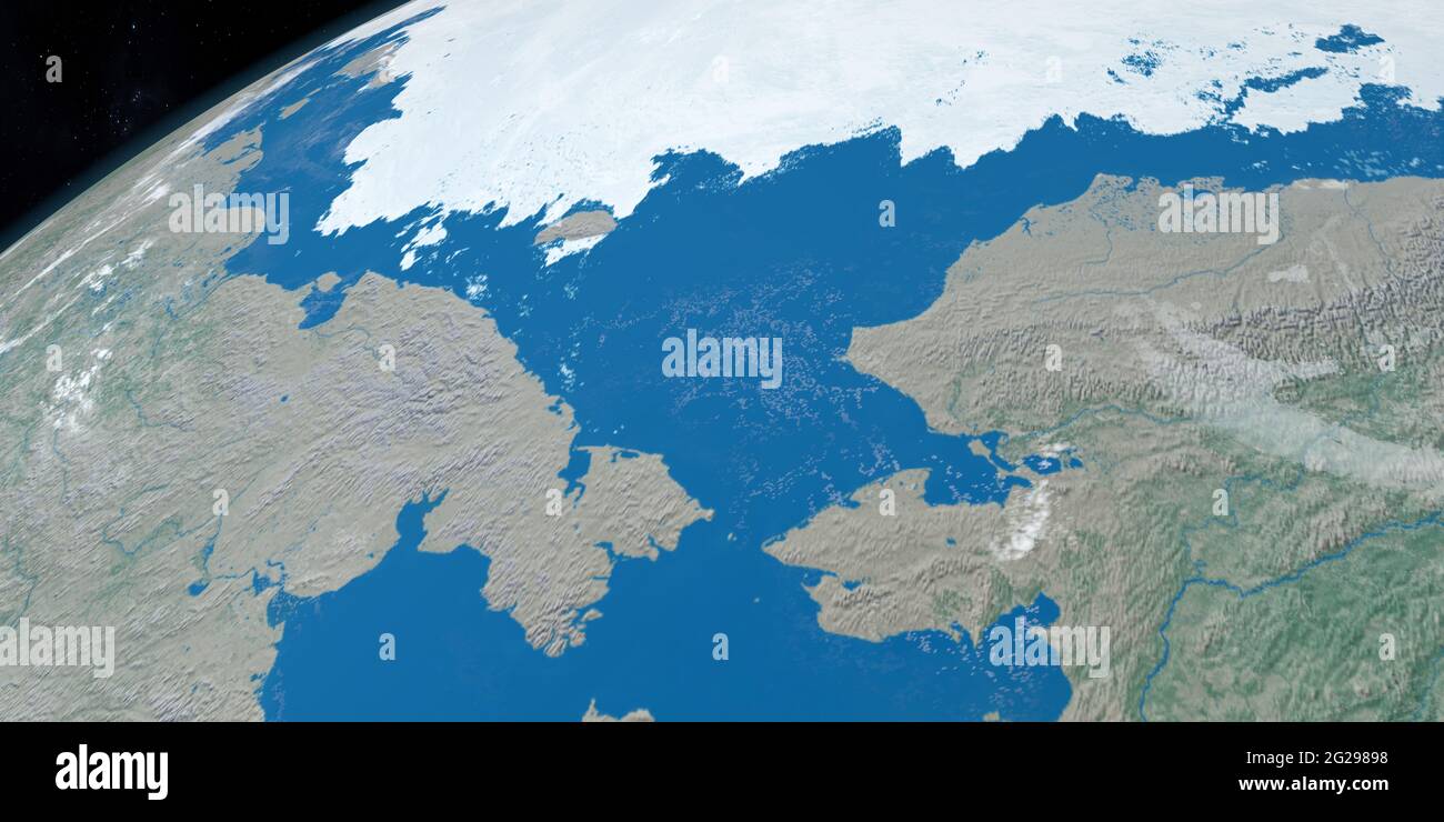 Mer de Chukchi dans la planète Terre, vue aérienne de l'espace. rendu 3d Banque D'Images