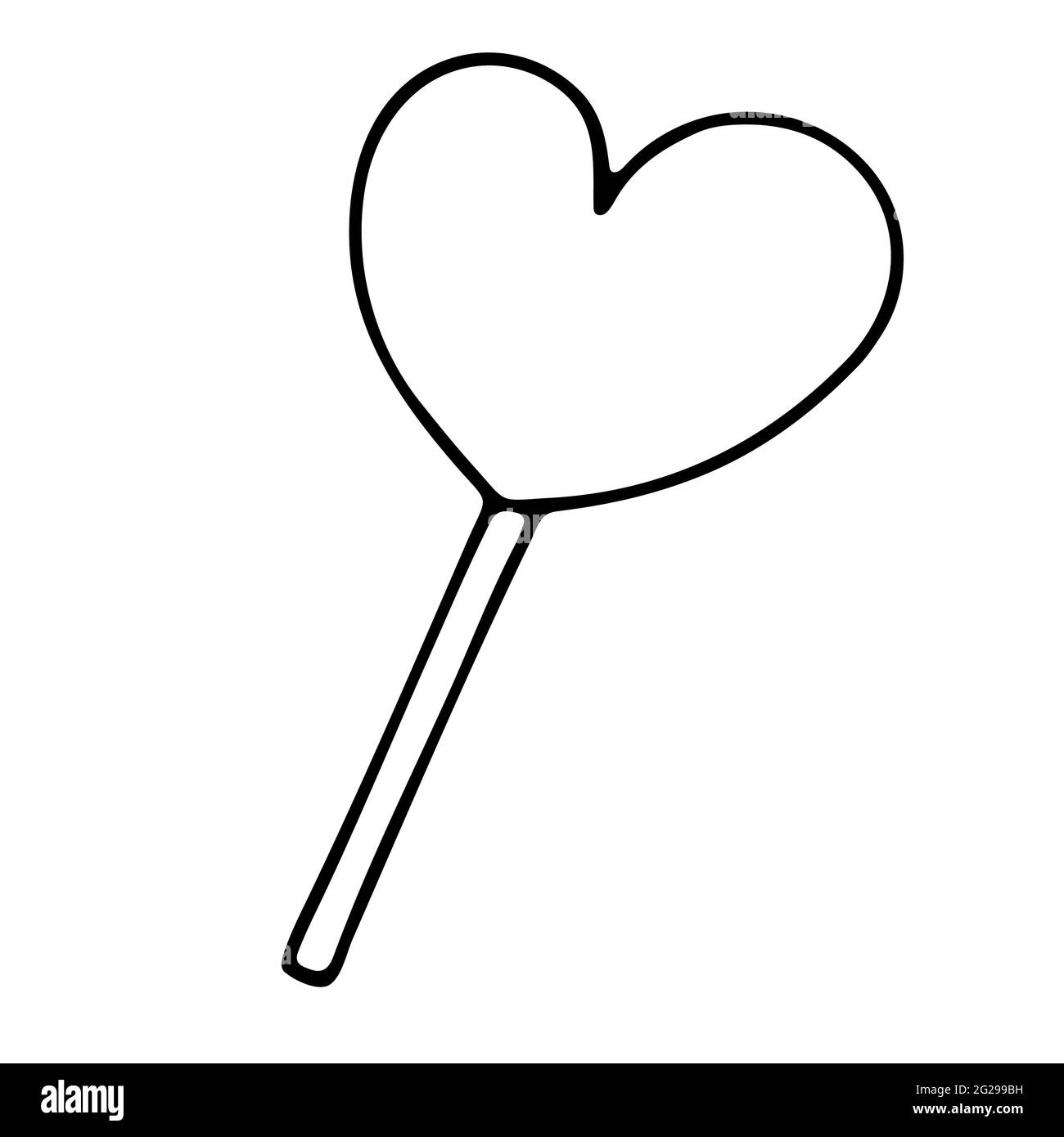 Bonbons Doodle en forme de coeur. Lollipop isolé sur fond blanc. Dessert sucré dessiné à la main avec crème pour la fête des enfants, Pâques, naissance Illustration de Vecteur