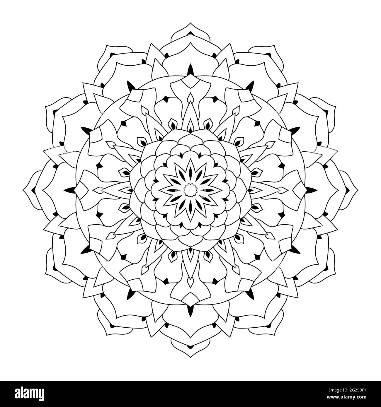 Contour autour Mandala ornement isolé sur fond blanc. Motif floral oriental pour tatouage, décoration de mariage, henné mehndi, page de livre de coloriage, Illustration de Vecteur