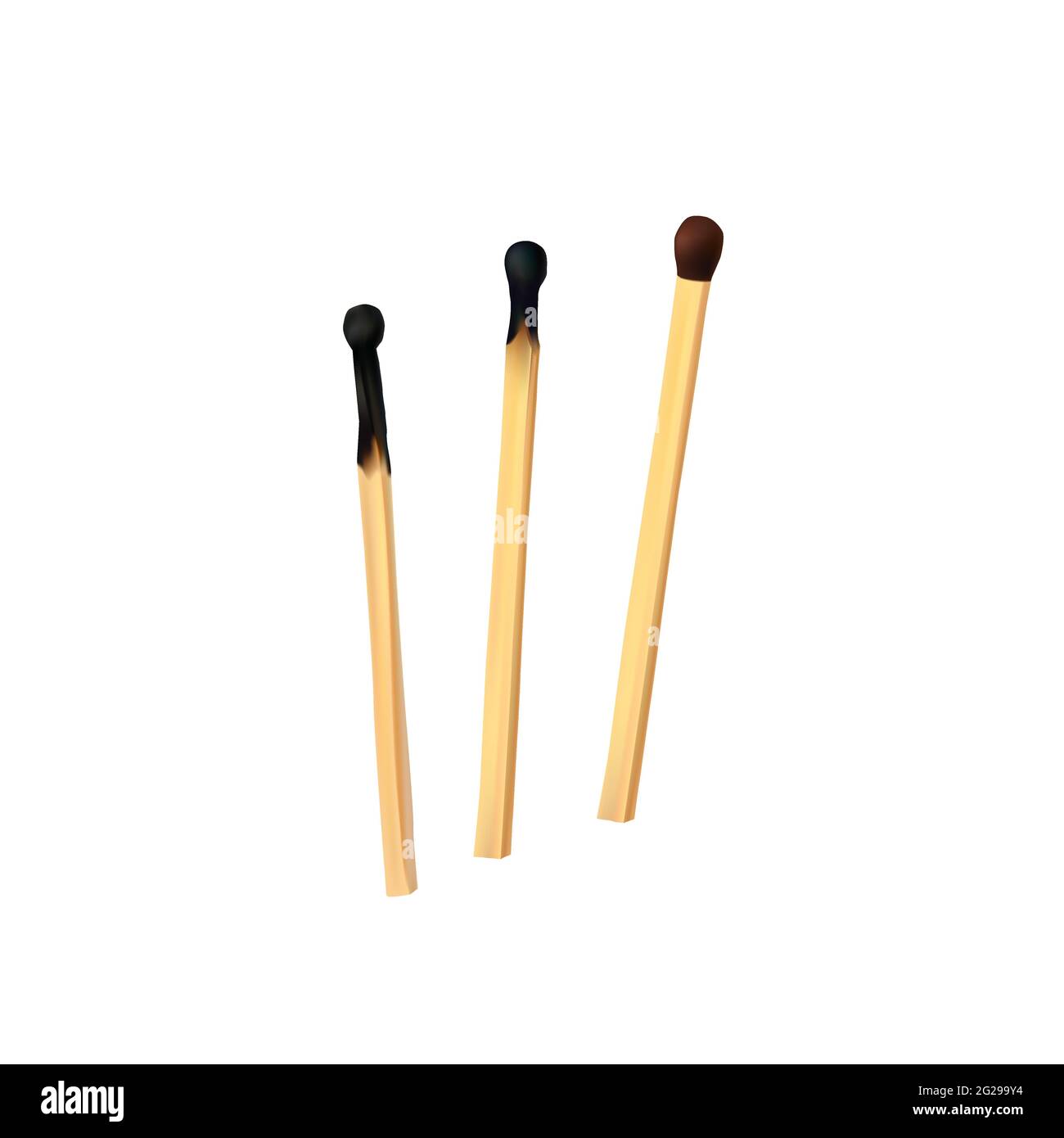 Ensemble d'allumettes de sécurité de vecteur réalistes. Bois nouveau et brûlé, bâtons de match carbonisés isolés sur fond blanc. Symbole de matchstick d'Ignite, Fir Illustration de Vecteur