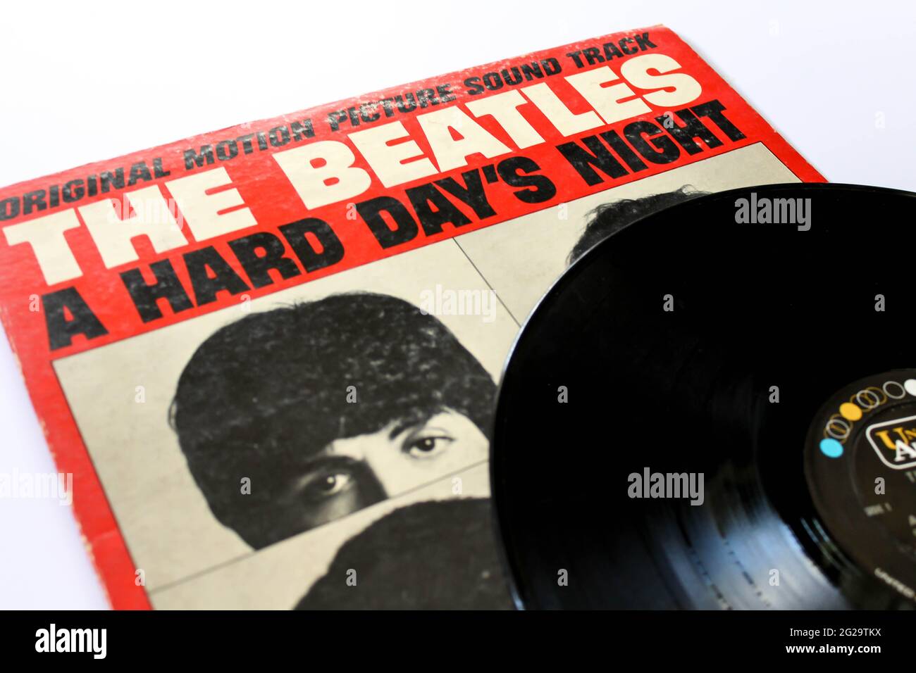 The Beatles Original Motion Picture Soundtrack album de musique sur disque vinyle LP. Musique rock anglaise intitulée: A Hard Days Night album Cover Banque D'Images