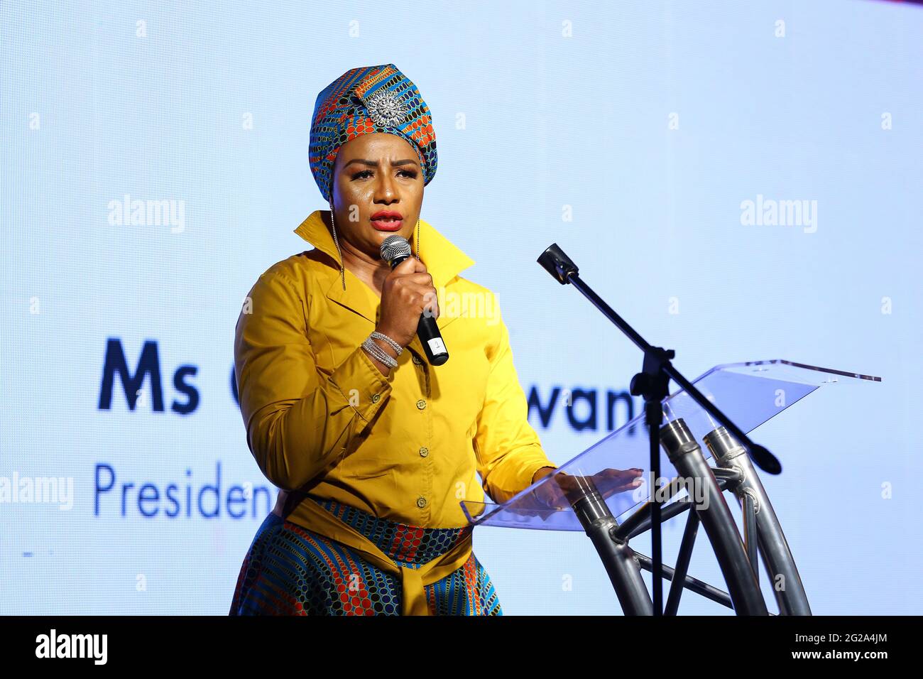 CAPE TOWN, AFRIQUE DU SUD - Mme Cecelia Molokwane, Présidente de Netball Afrique du Sud lors du lancement officiel du logo de la coupe du monde Netball Cape Town 2023 (NWC2023) au restaurant Gold à Green point le mardi 08 juin 2021. (Photo de Roger Sedres pour NWC2023) Banque D'Images