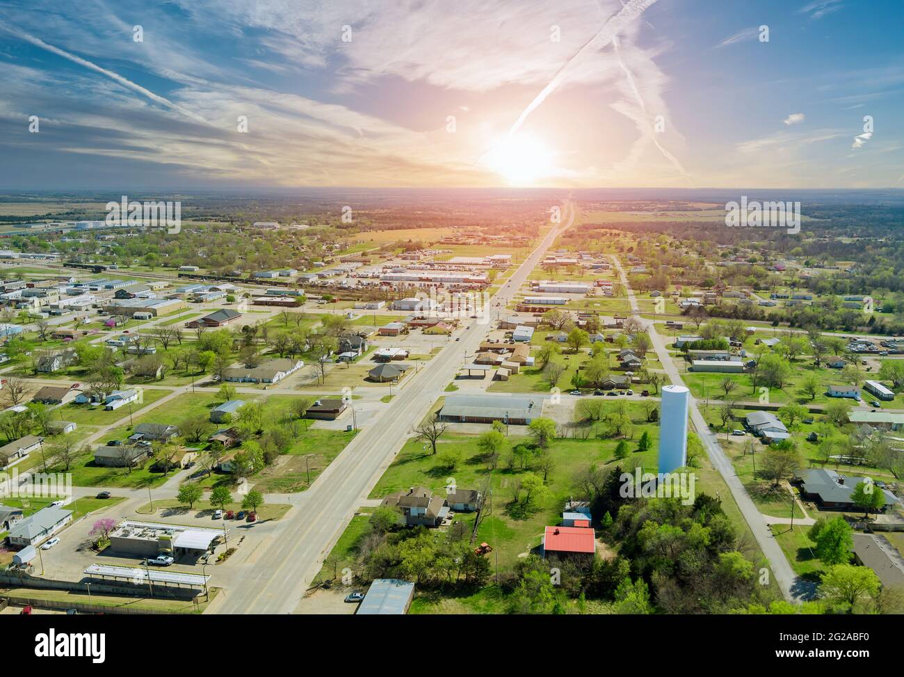 Panorama paysage vue panoramique aérienne d'une colonie suburbaine dans une belle maison individuelle la ville de Stroud Oklahoma USA Banque D'Images