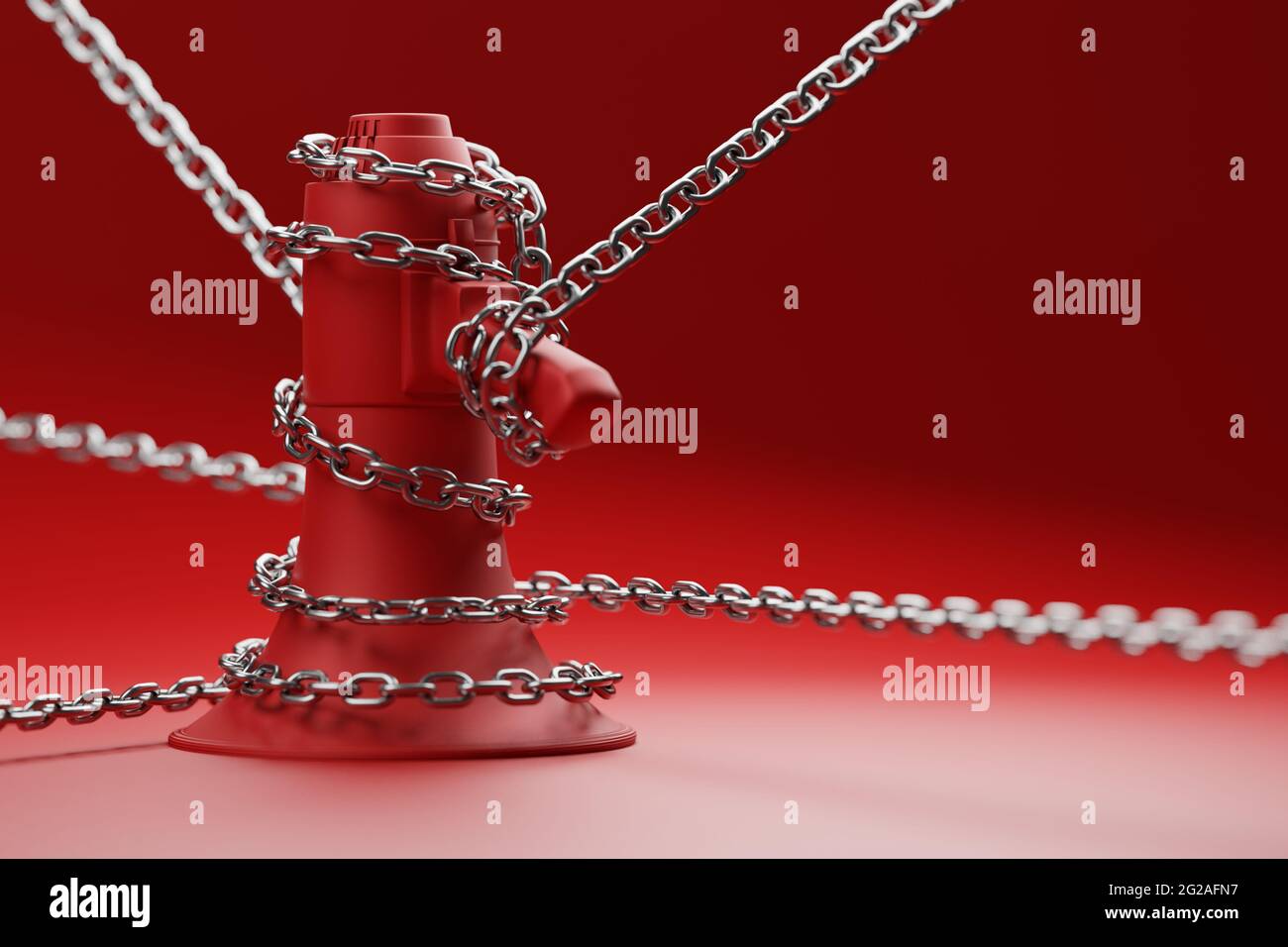 Red Megaphone avec argent remuer chaîne de rendu 3D, les protestations contre la dictature menacent censured press concept poster et social bannière horizontale Banque D'Images