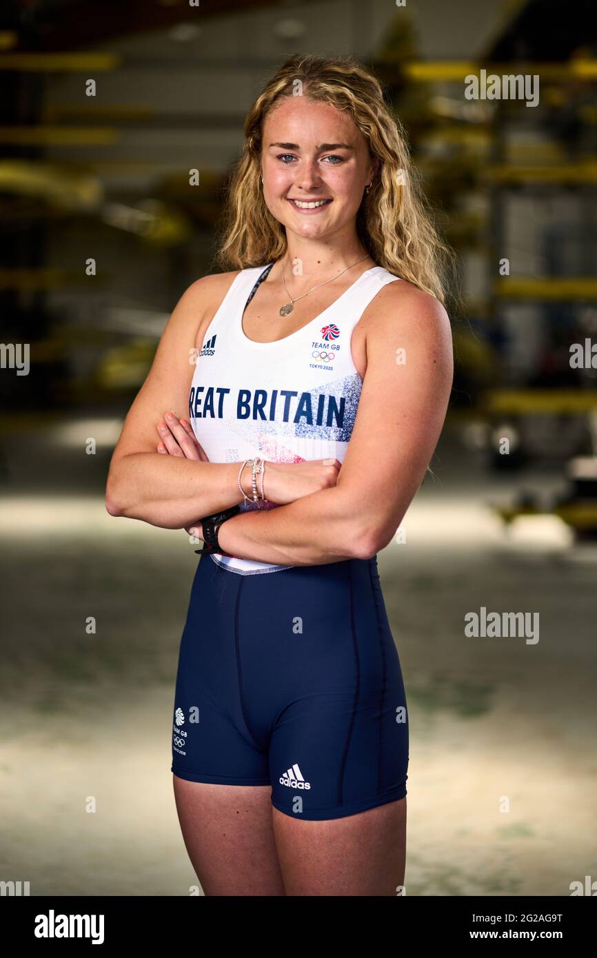 Hannah Scott en Grande-Bretagne lors de l'annonce de l'équipe d'aviron du Team GB Tokyo 2020 au Redgrave Pinsent Rowing Lake, Reading. Date de la photo: Mercredi 9 juin 2021. Banque D'Images